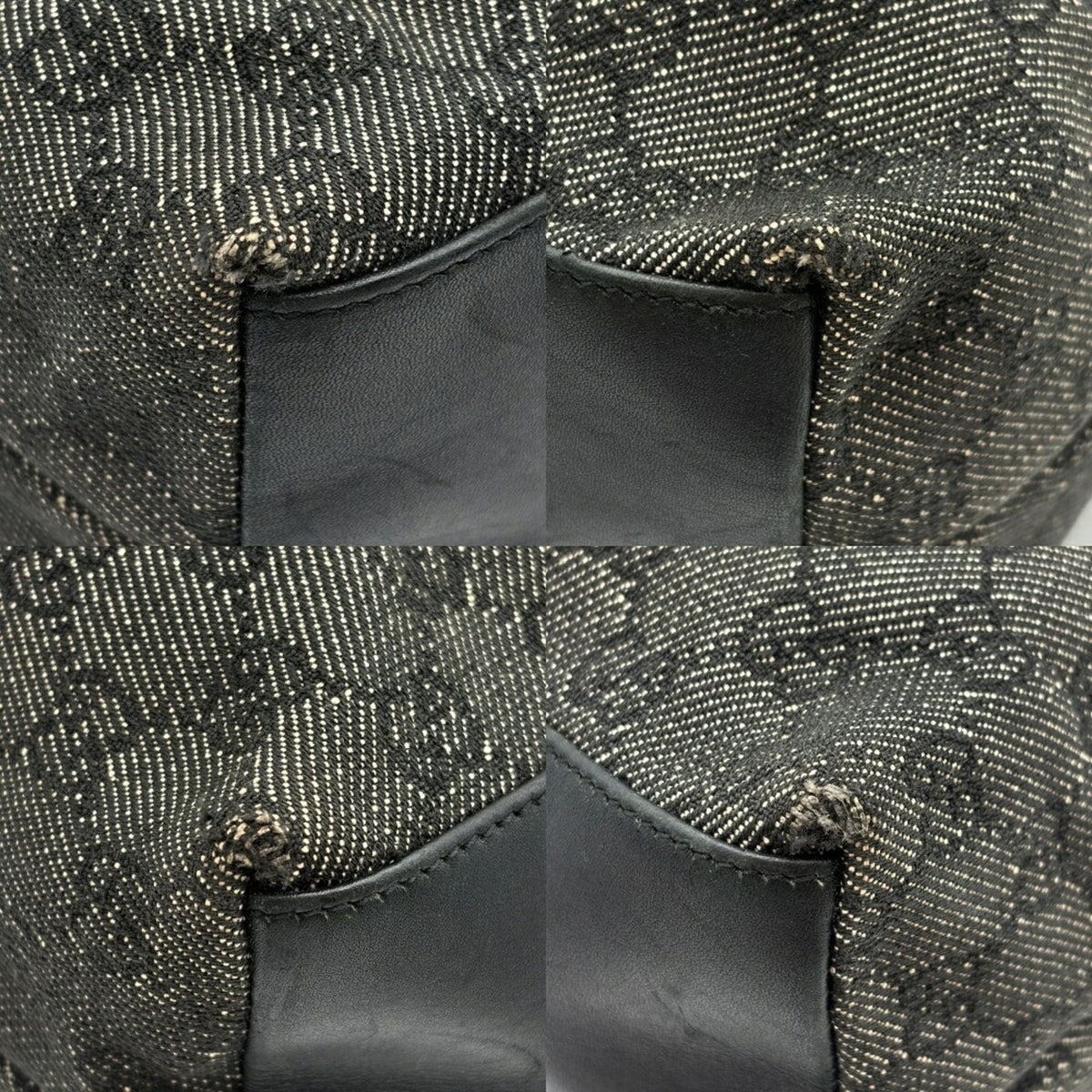 Gucci Black Dark Gray Bamboo Gg Canvas Leather Shoulder Bag Tote Bag (Pre-Owned)