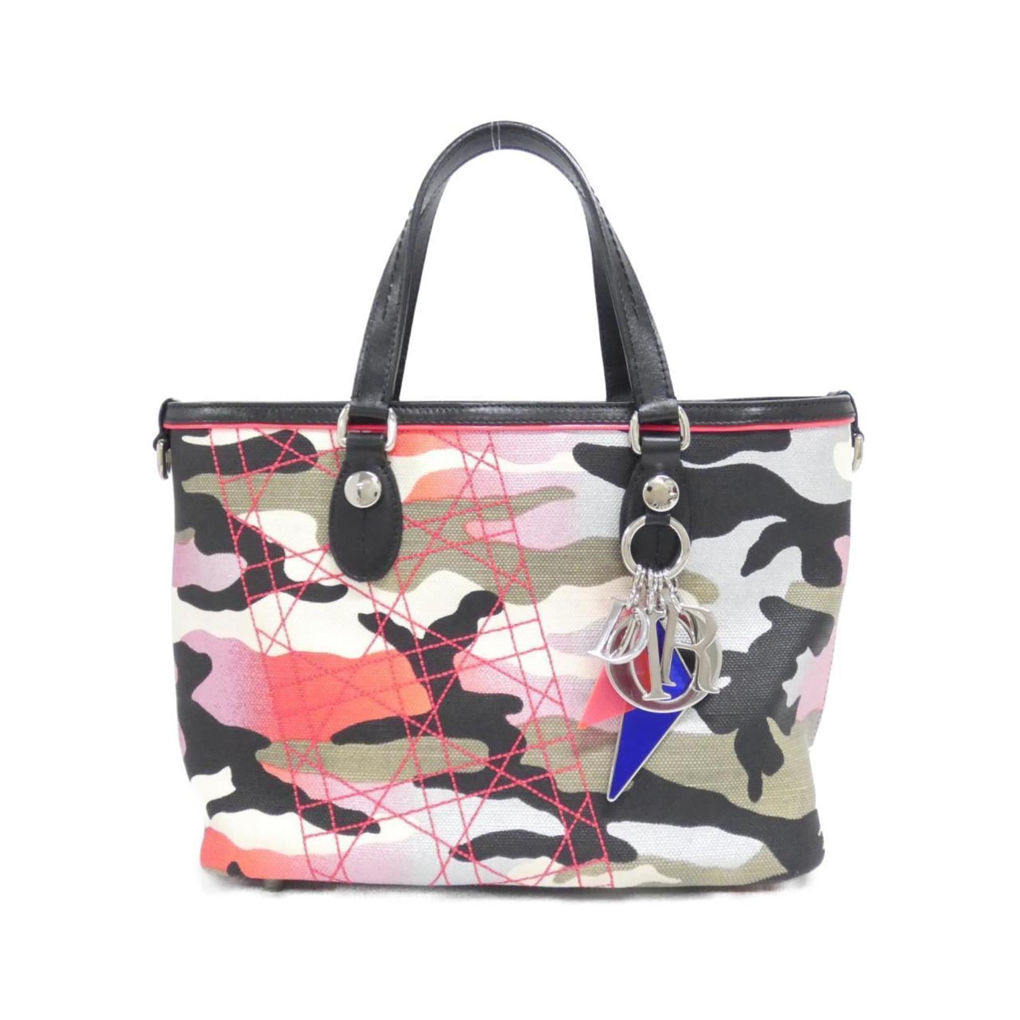 Christian Dior Black Multi-Color Pink Canvas Handbag (Pre-Owned)