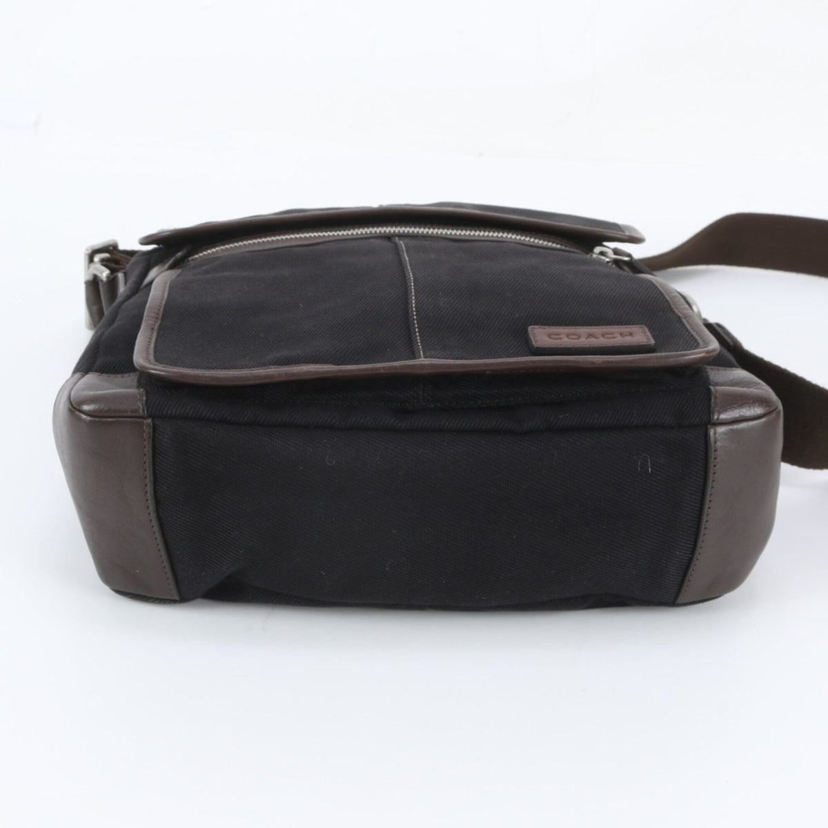 Coach Black Brown Leather Canvas Messenger Bag Shoulder Bag Tote Bag (Pre-Owned)