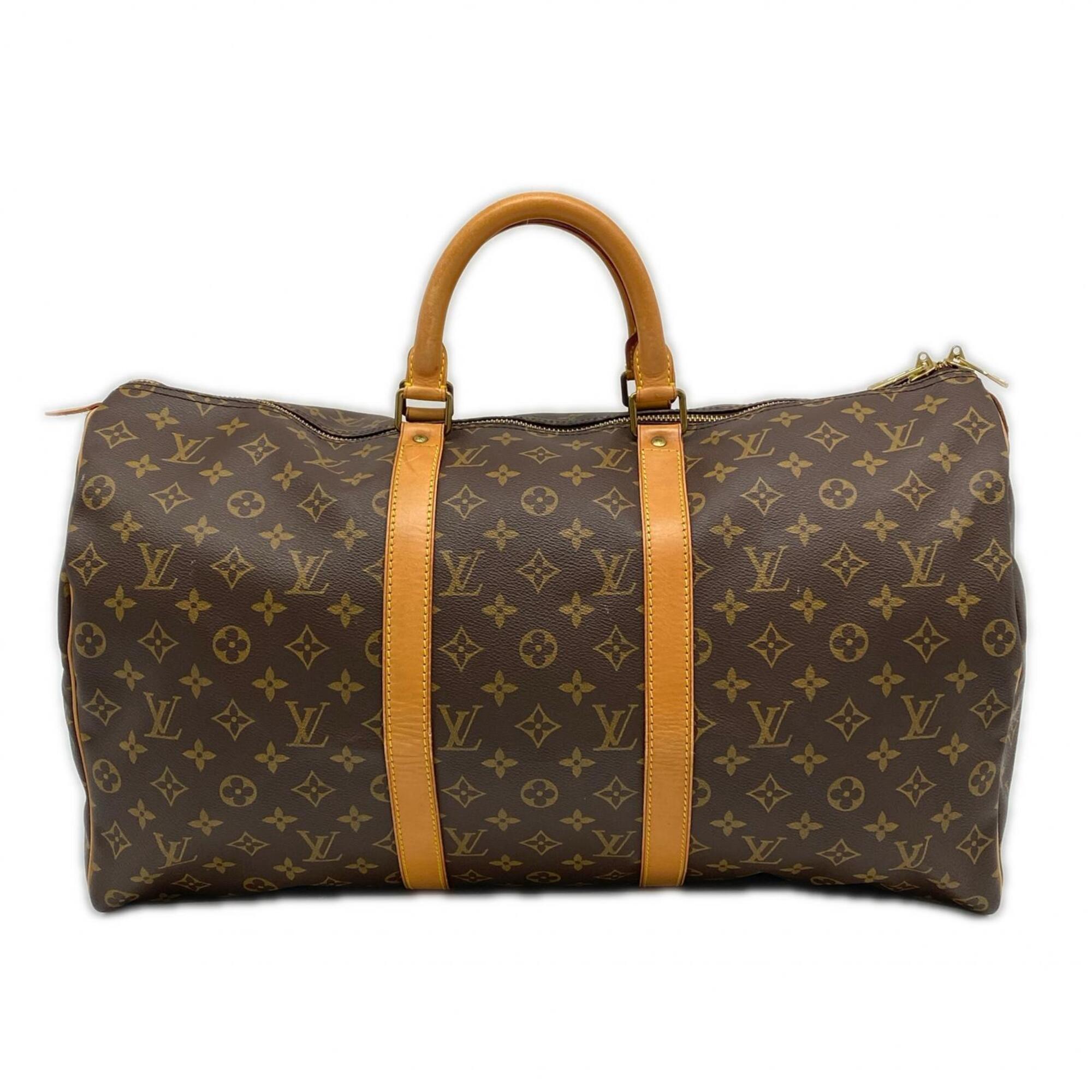 Louis Vuitton Beige Brown Monogram Leather Coated Canvas Boston Bag Handbag (Pre-Owned)