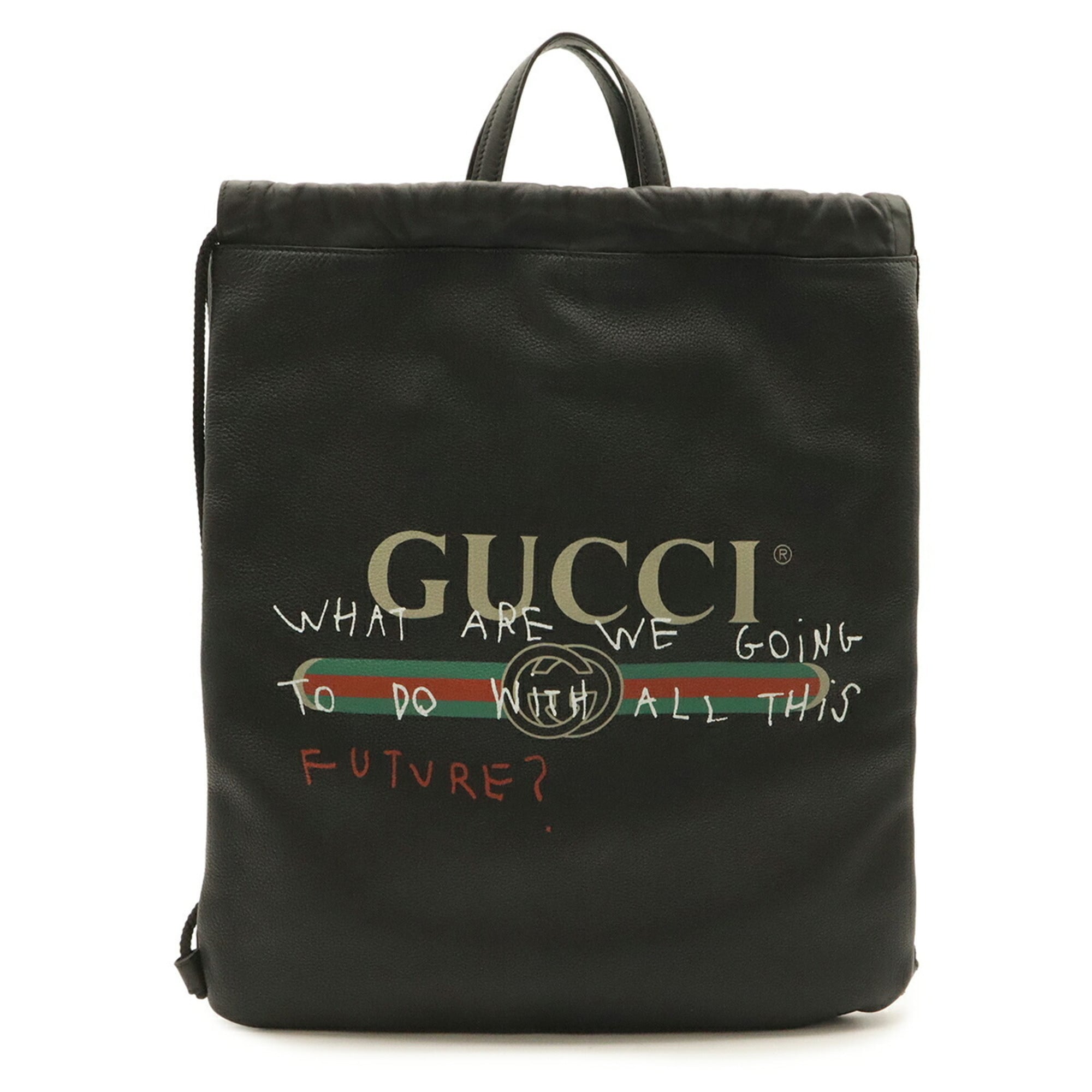 Gucci Black Green Red Color Leather Backpack Tote Bag (Pre-Owned)