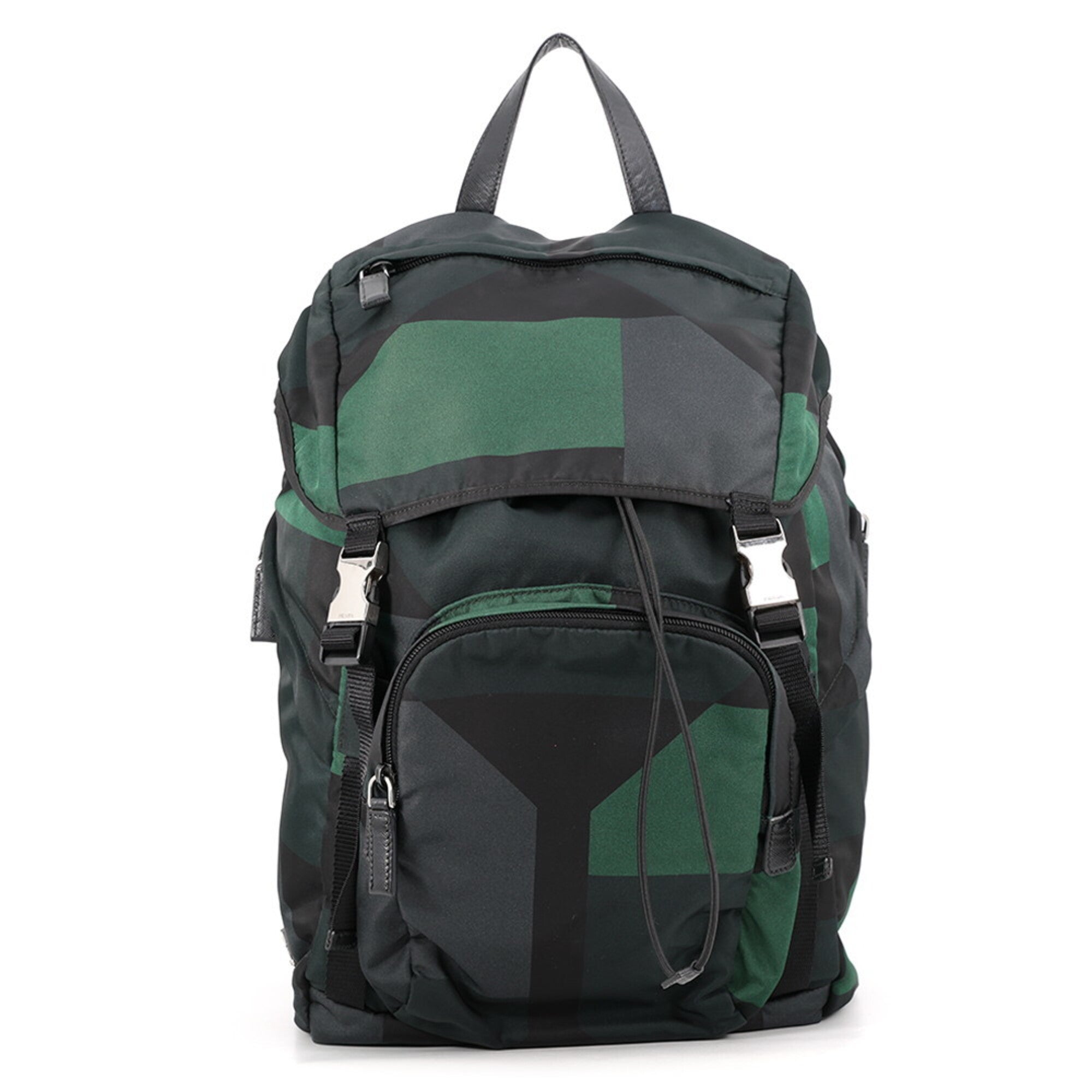 Prada Black Green Nylon Leather Backpack (Pre-Owned)