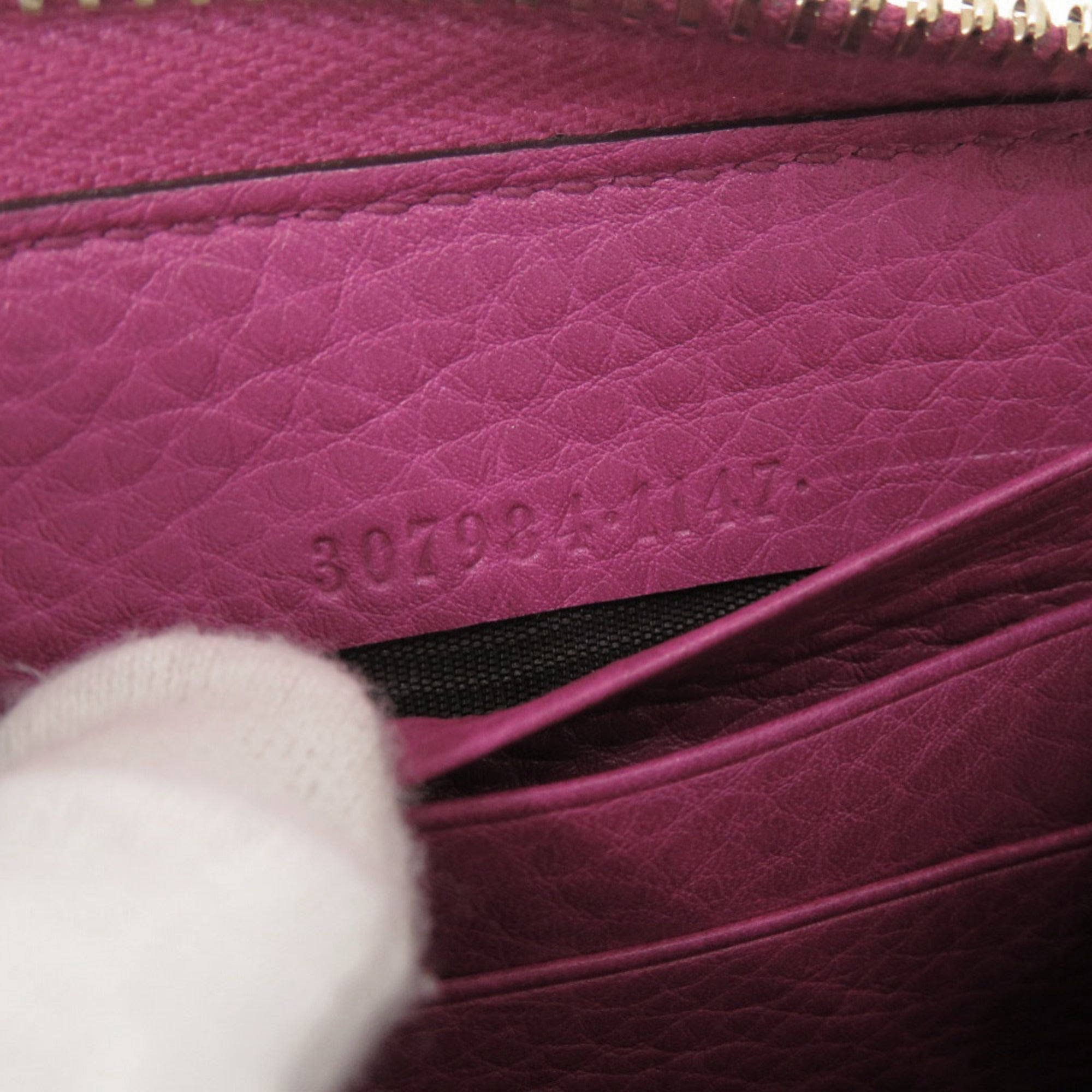 Gucci Bamboo Pink Bamboo Leather Long Wallet (Bi-Fold) (Pre-Owned)