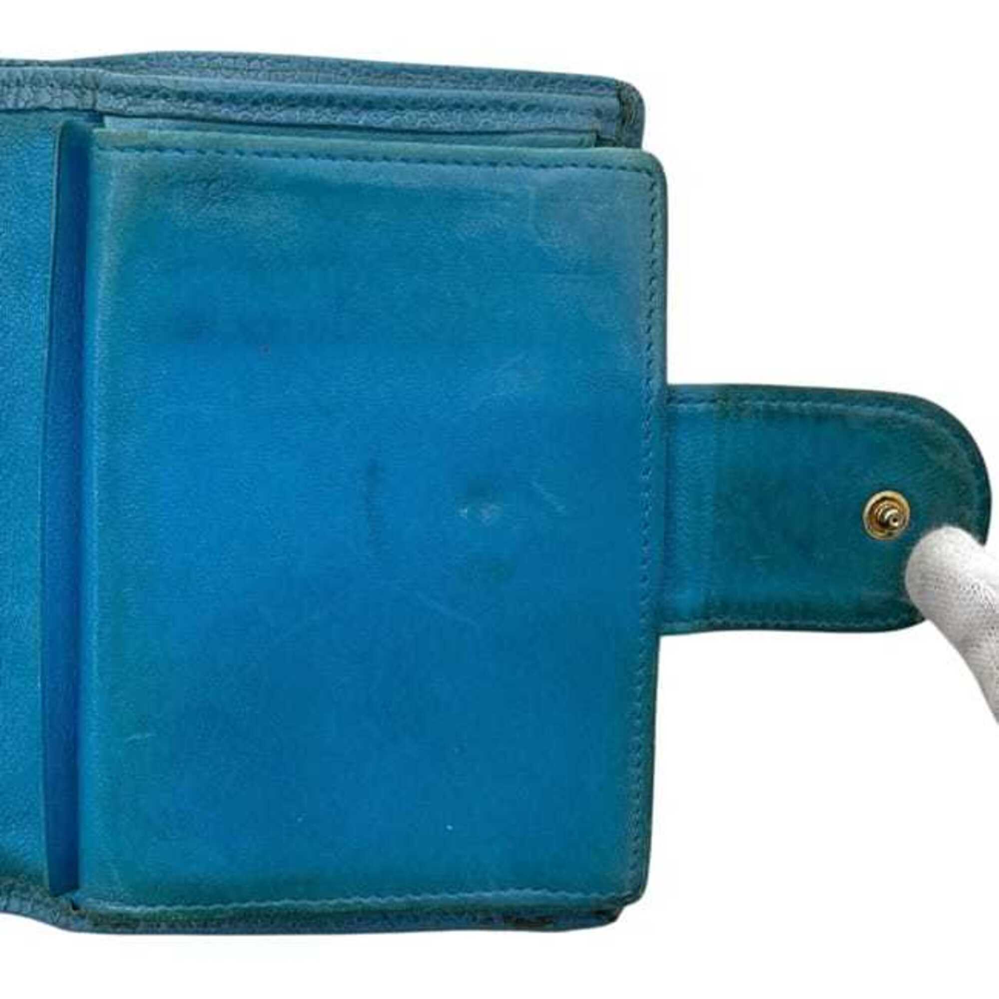 Chanel Blue Grained Calfskin Wallet (Bi-Fold) (Pre-Owned)