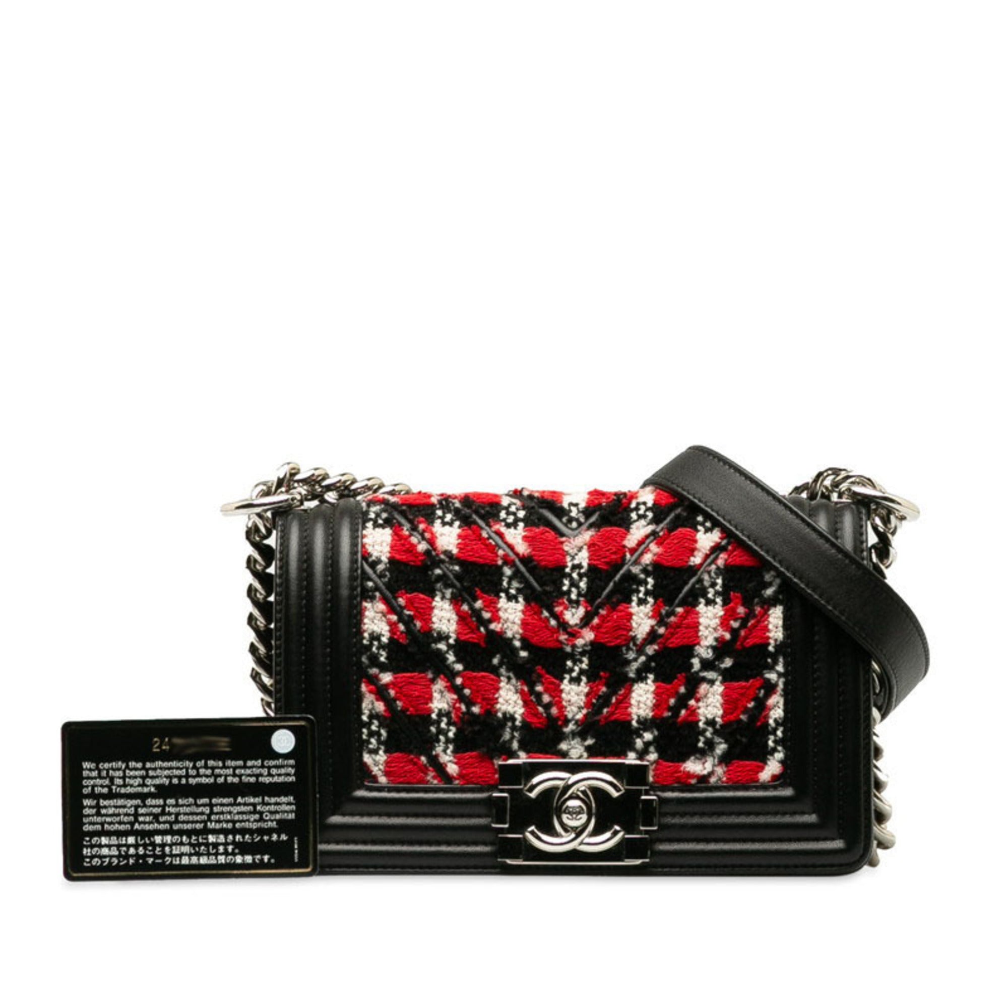 Chanel Black Red Color Tweed Leather Shoulder Bag (Pre-Owned)