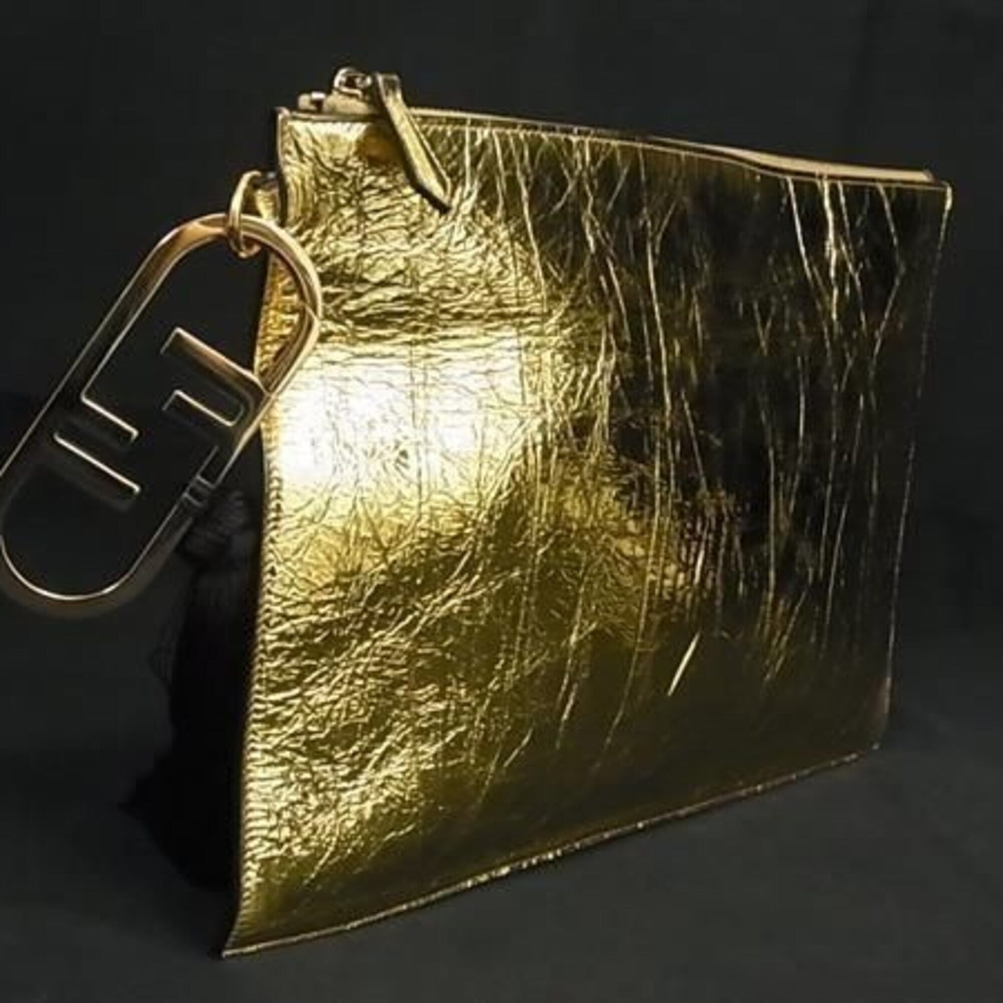 Fendi Gold Leather Clutch Bag (Pre-Owned)