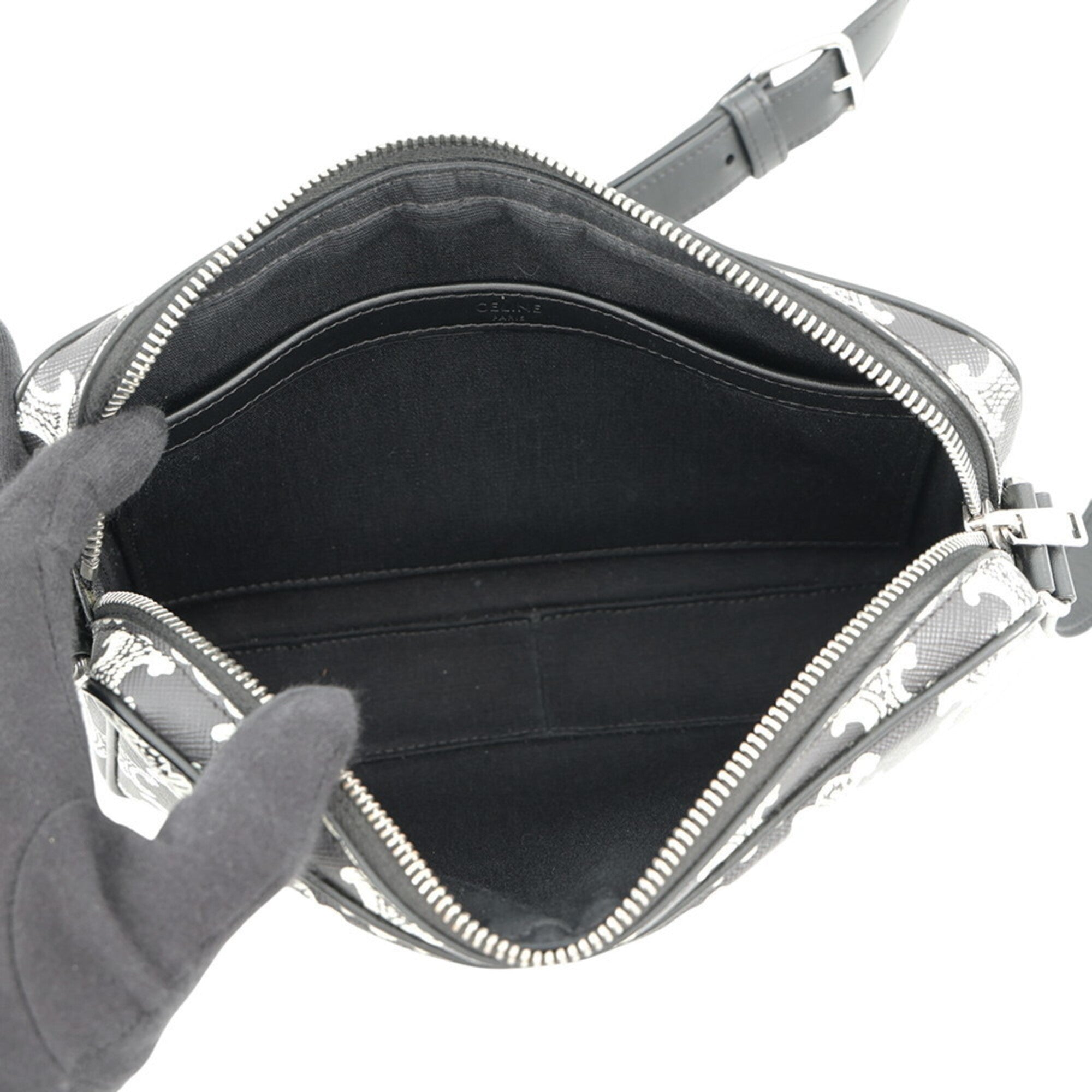 Celine Black White Pvc Leather Messenger Bag Shoulder Bag (Pre-Owned)