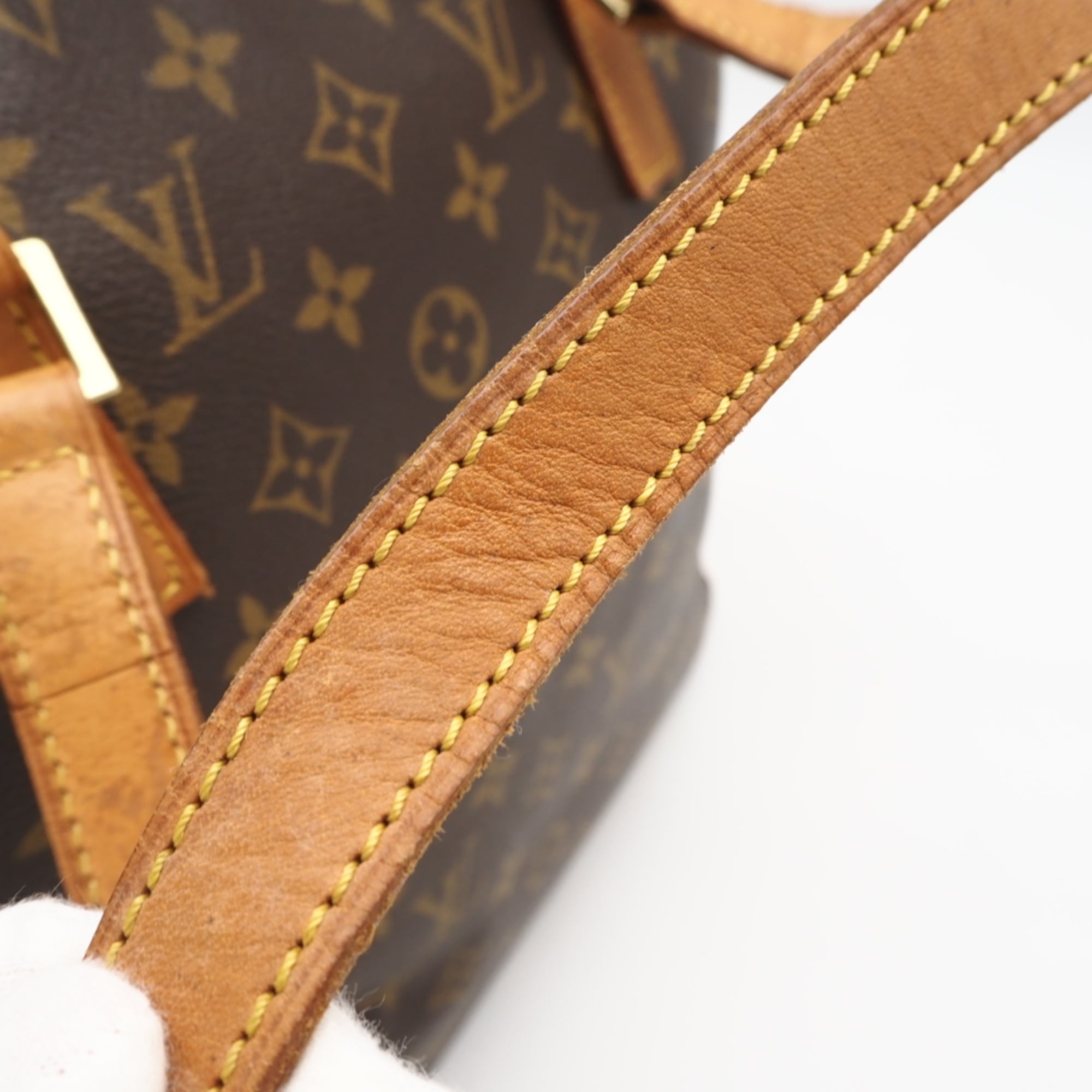 Louis Vuitton Beige Brown Coated Canvas Leather Handbag (Pre-Owned)