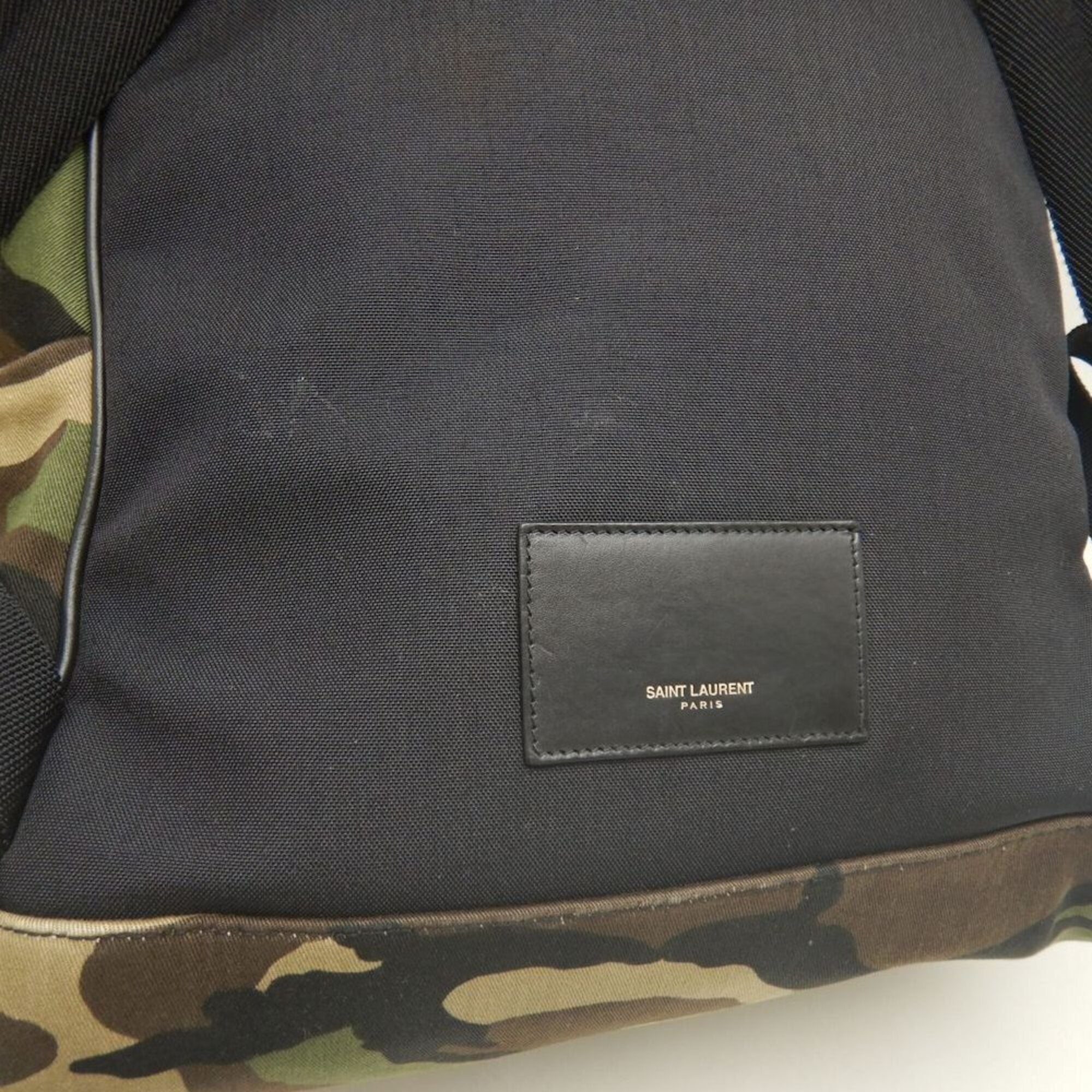 Yves Saint Laurent Camouflage Khaki Canvas Leather Backpack (Pre-Owned)