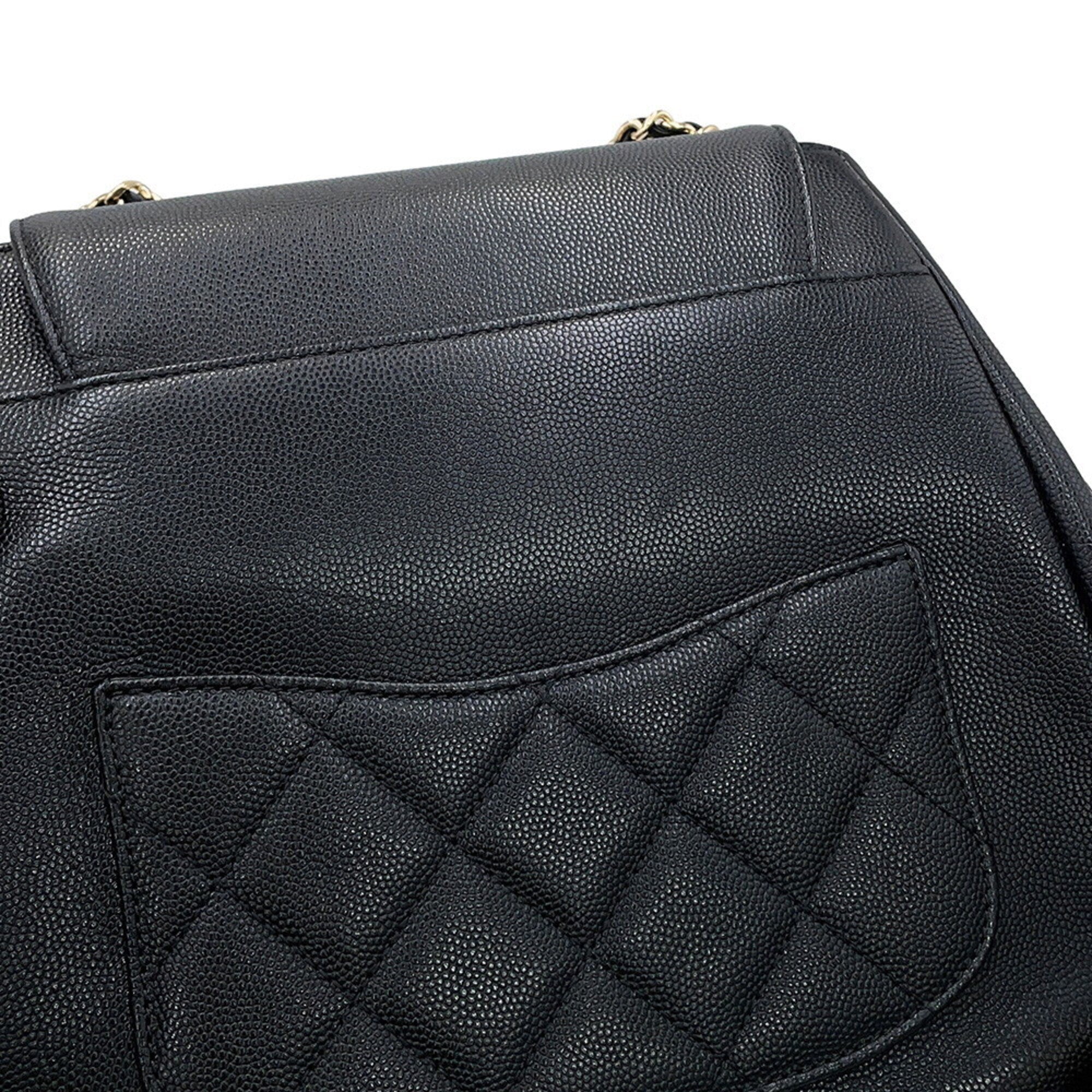 Chanel Matelasse Black Grained Calfskin Backpack Handbag (Pre-Owned)