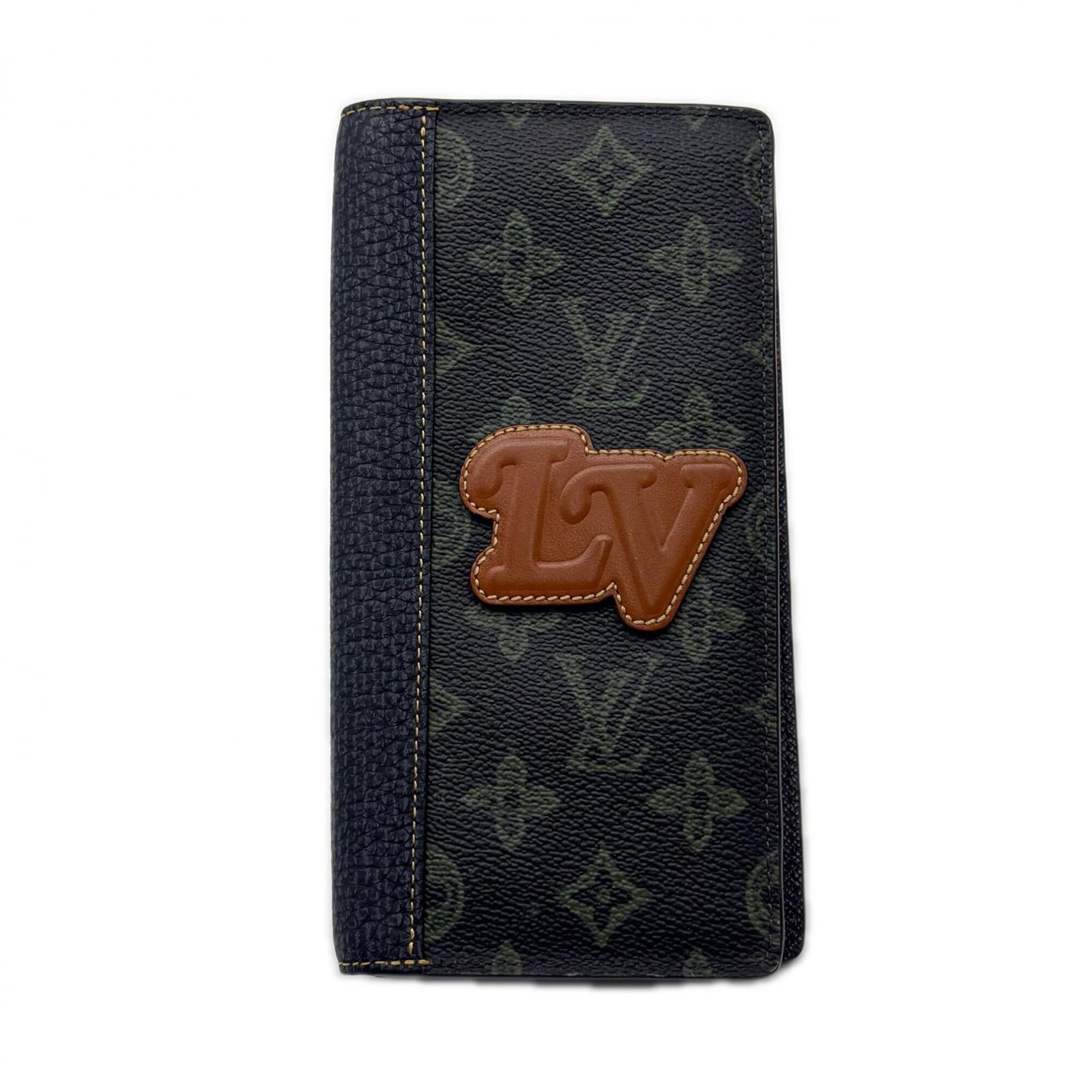 Louis Vuitton Monogram Brown Green Navy Coated Canvas Leather Long Wallet (Bi-Fold) (Pre-Owned)