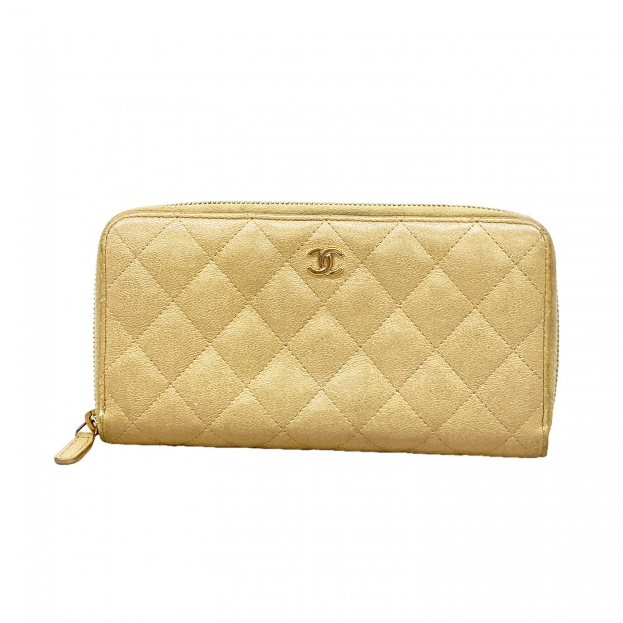 Chanel Beige Grained Calfskin Long Wallet (Bi-Fold) (Pre-Owned)
