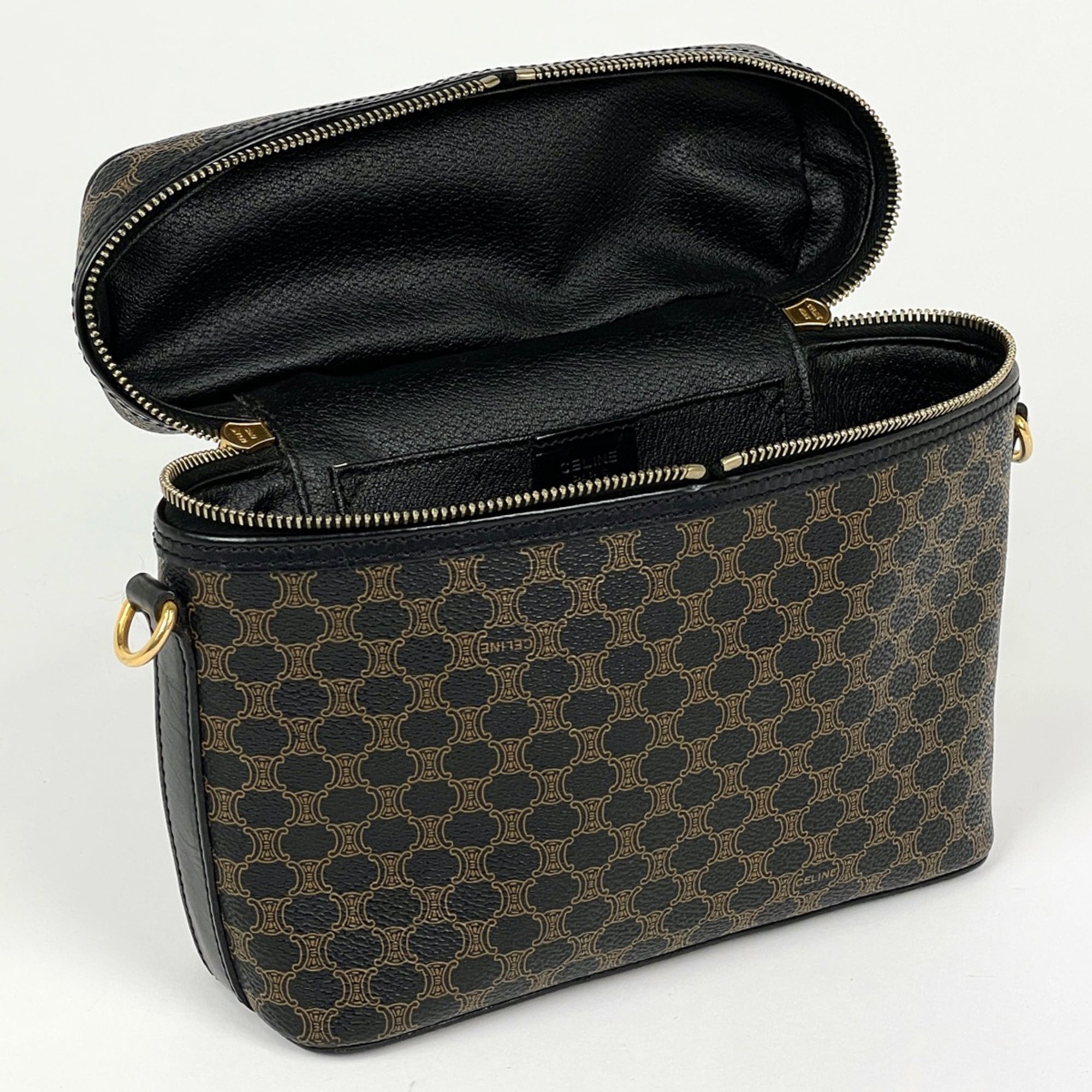 Celine Black Brown Coated Canvas Pouch Vanity Bag (Pre-Owned)