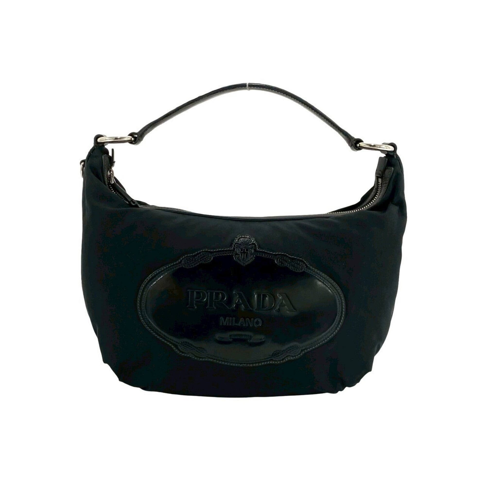 Prada Black Nylon Patent Leather Handbag Tote Bag (Pre-Owned)