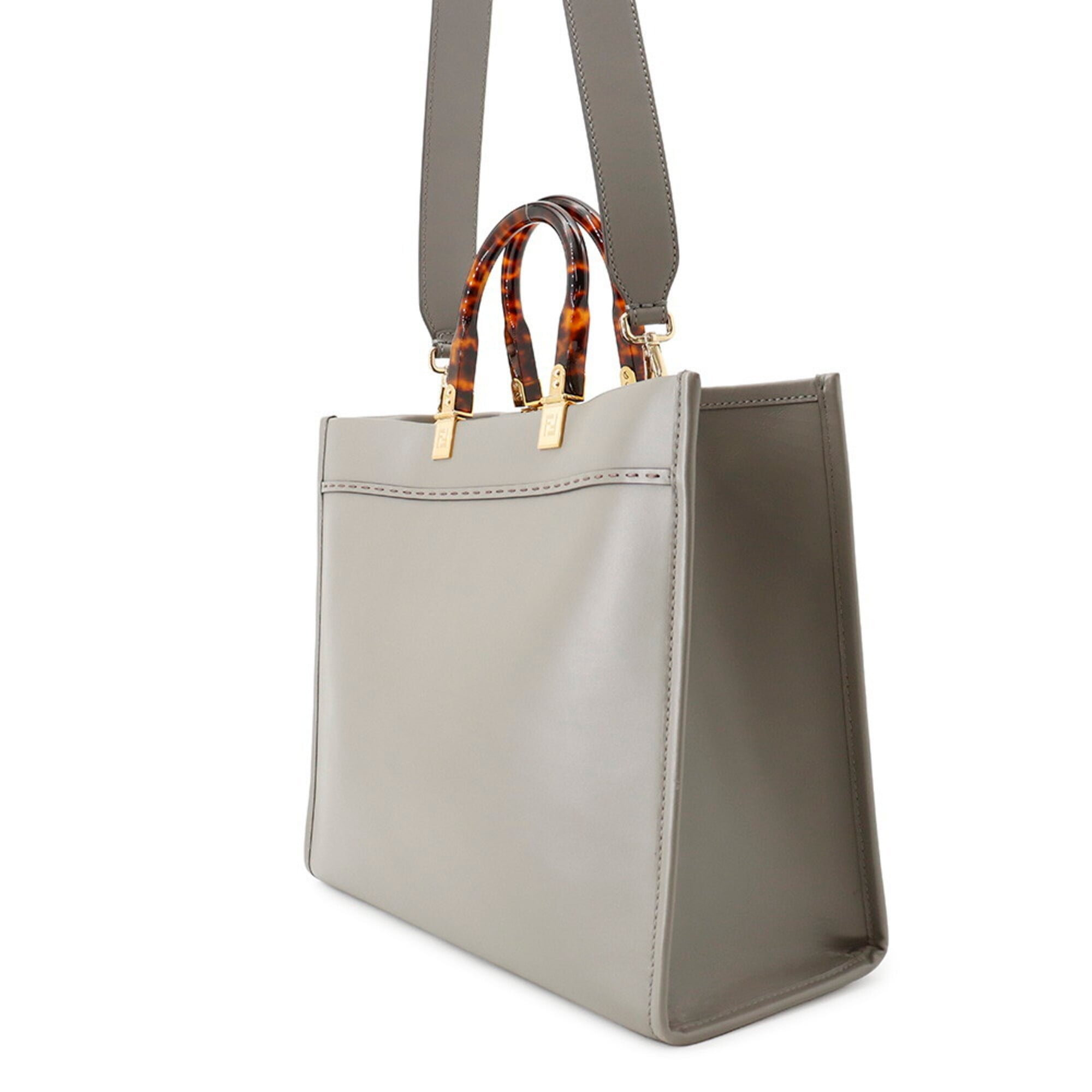Fendi Gray Leather Handbag Shoulder Bag Tote Bag (Pre-Owned)