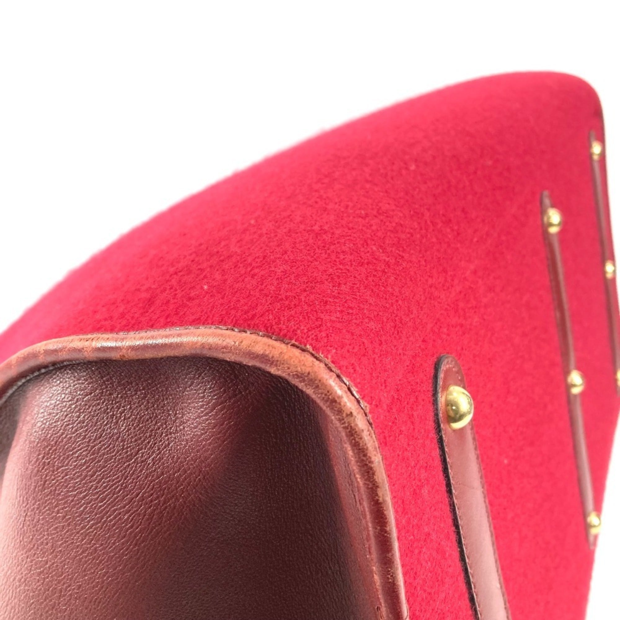 Hermes Red Color Felt Leather Boston Bag (Pre-Owned)