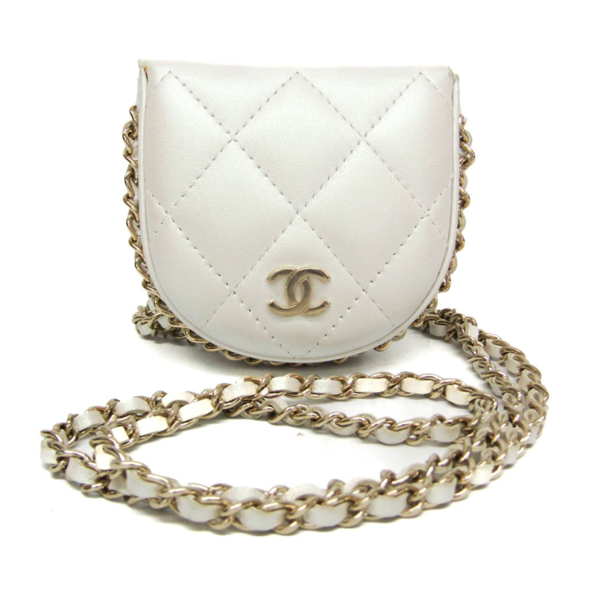 Chanel Chain Around Coin Purse With Chain Quilted Caviar White Leather Shoulder Bag Bag (Pre-Owned)
