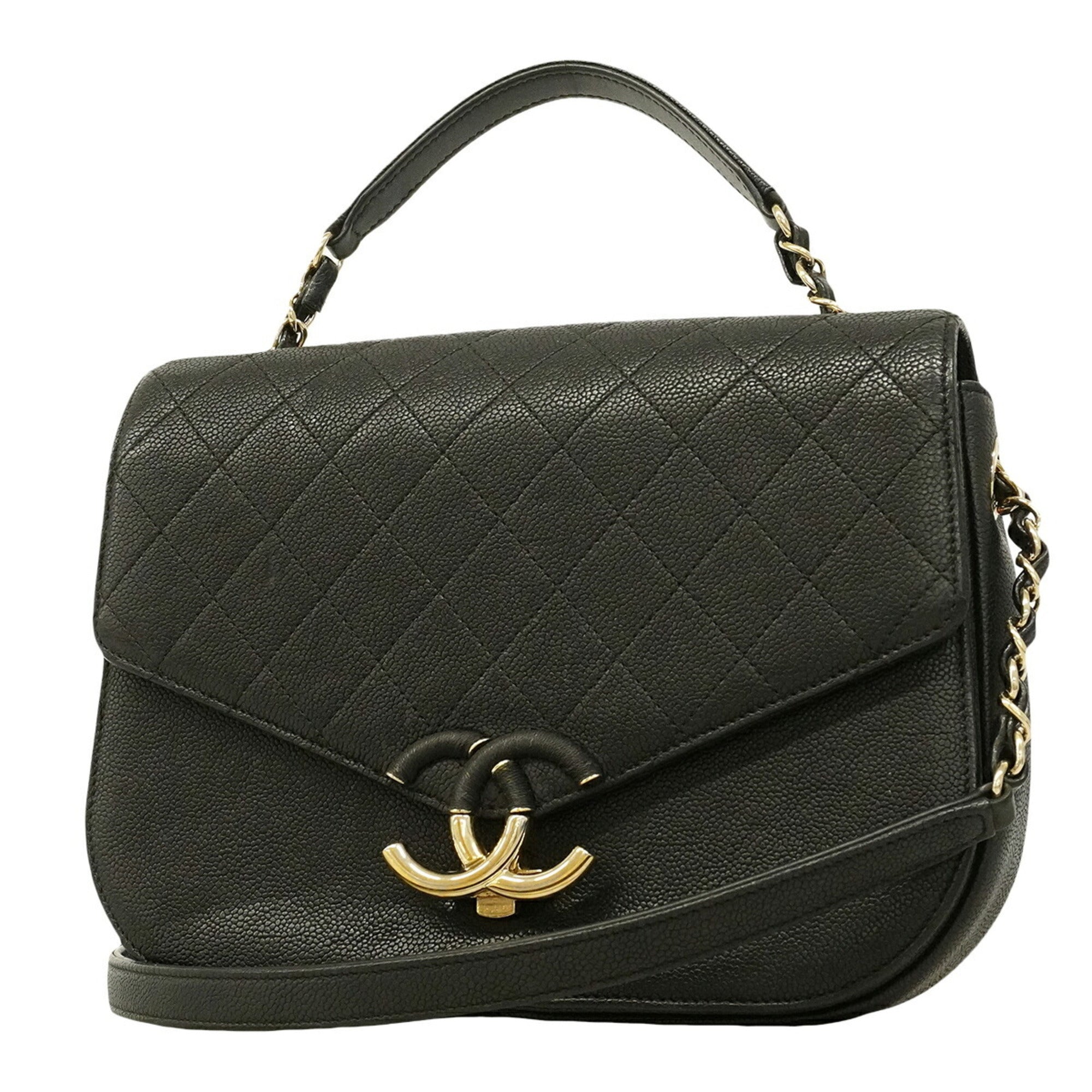 Chanel Black Grained Calfskin Handbag (Pre-Owned)