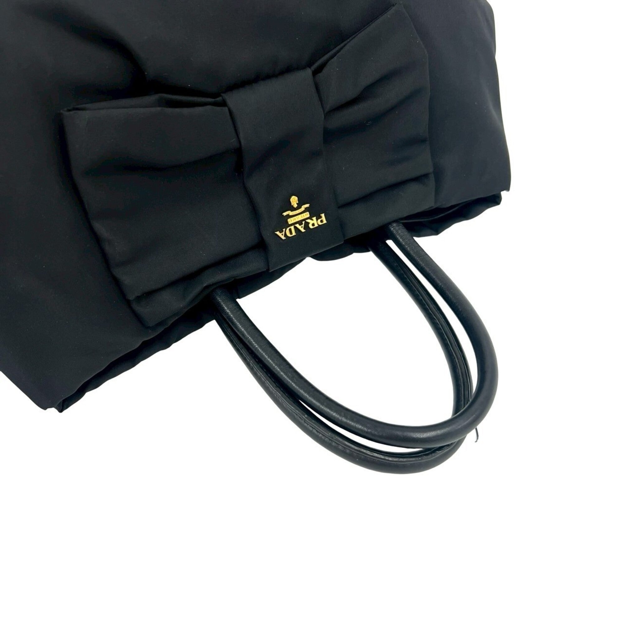 Prada Black Nylon Leather Handbag Tote Bag (Pre-Owned)