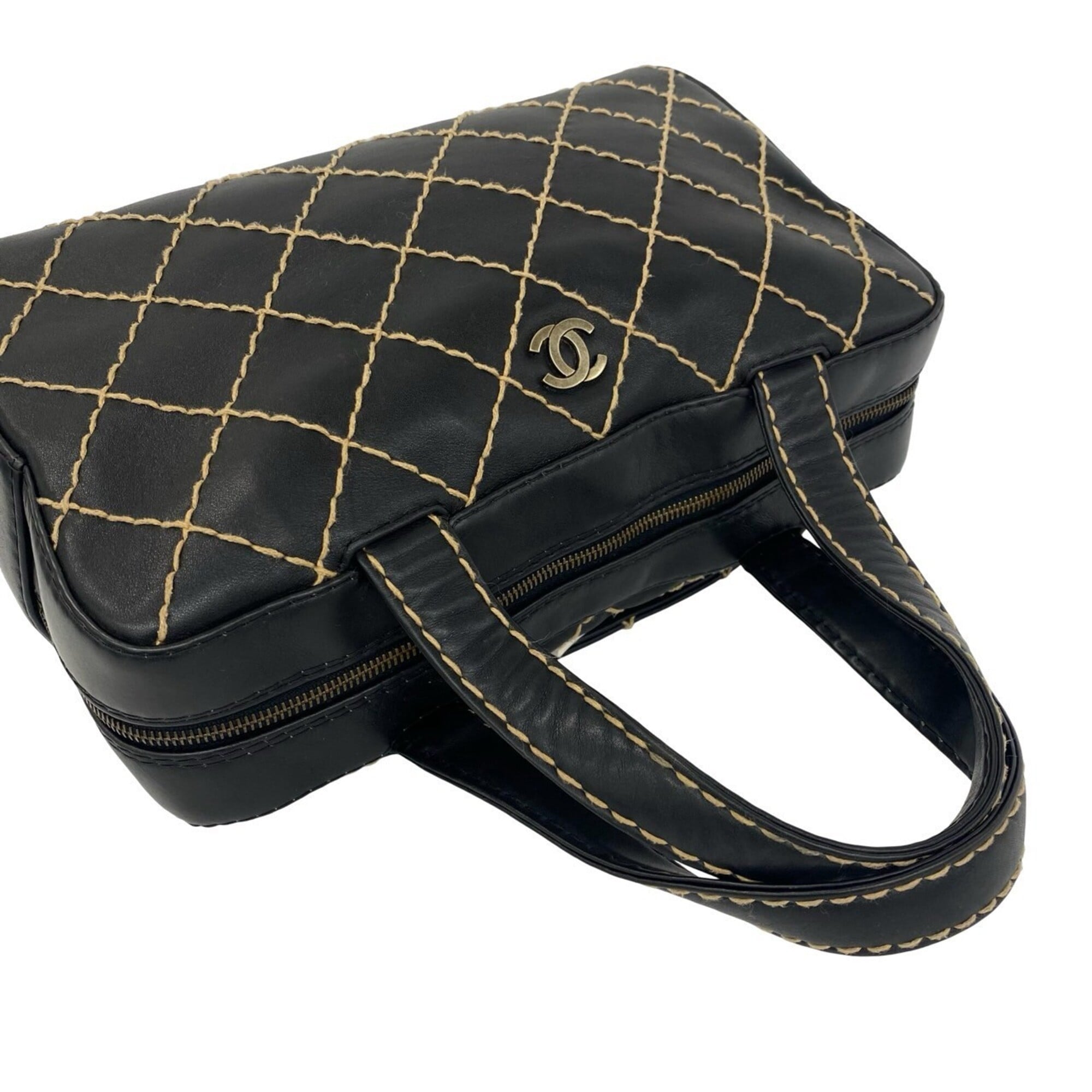 Chanel Black Leather Boston Bag Handbag (Pre-Owned)