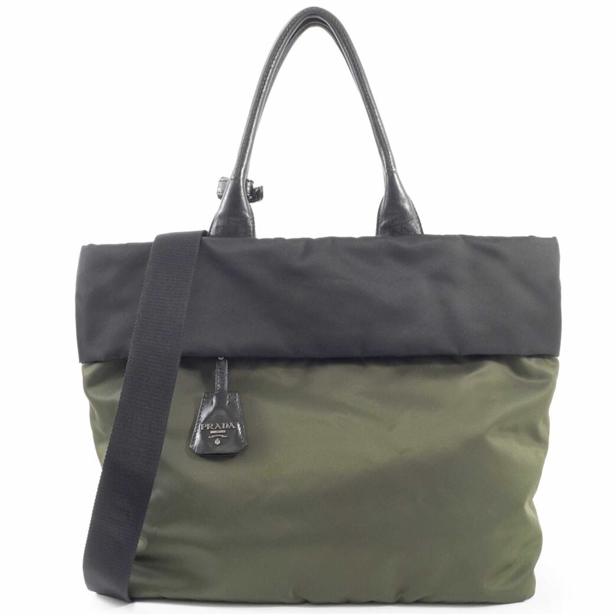 Prada Black Green Khaki Nylon Tote Bag (Pre-Owned)