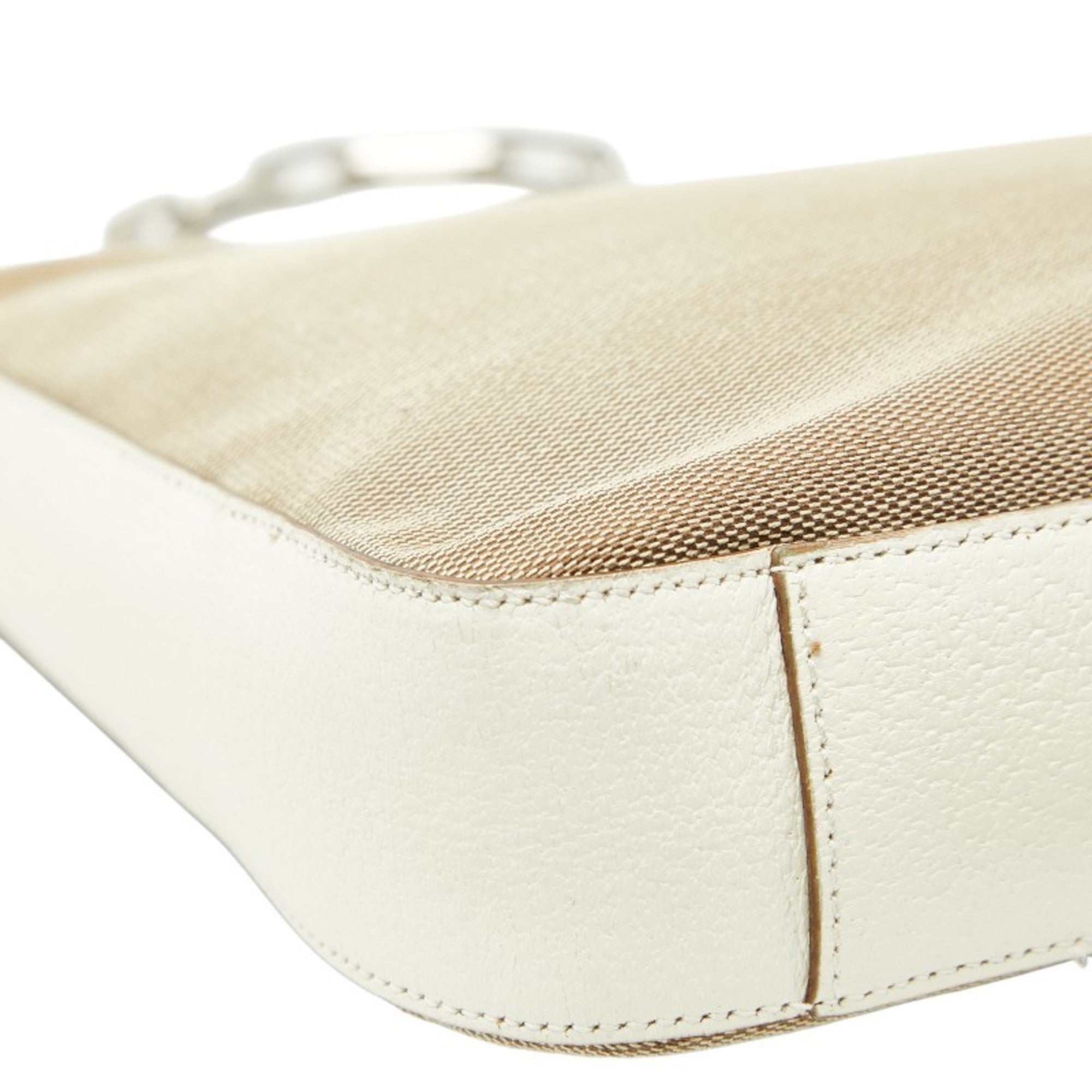 Gucci Beige White Canvas Leather Shoulder Bag (Pre-Owned)