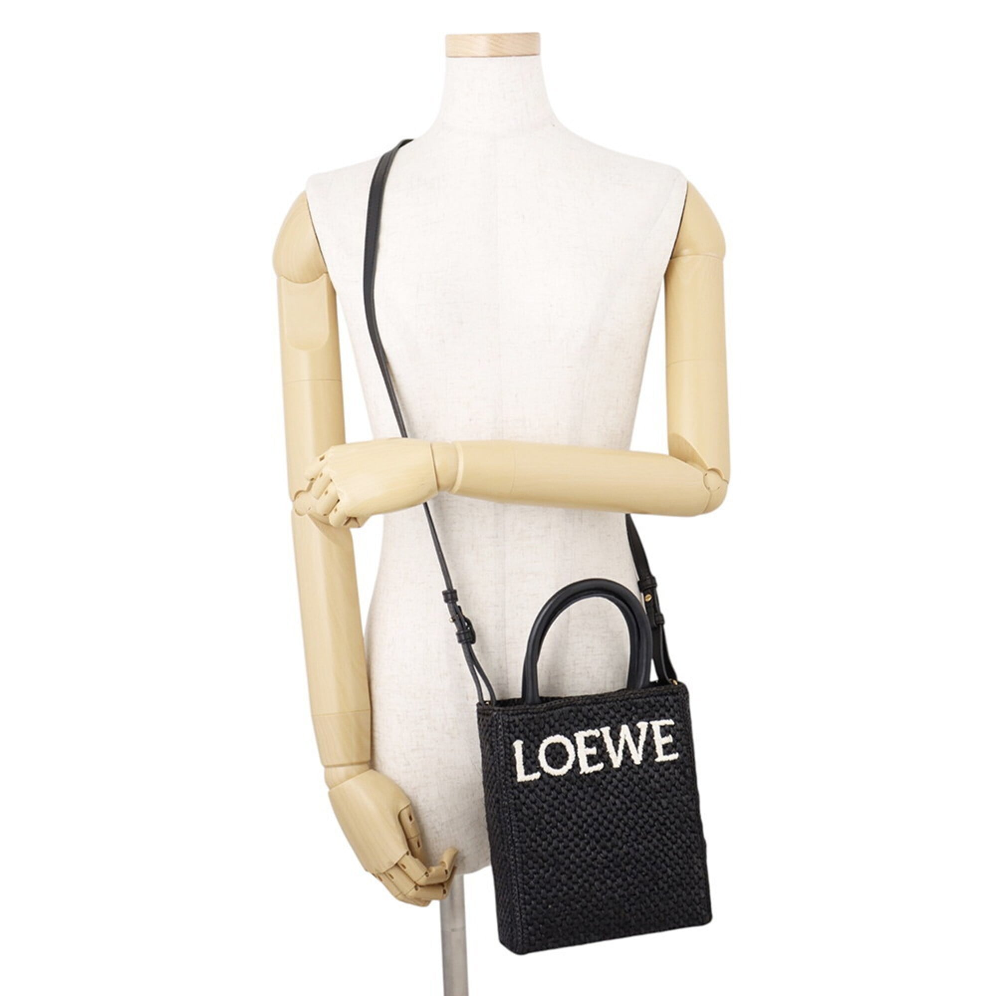 Loewe Black White Raffia Leather Handbag Shoulder Bag (Pre-Owned)