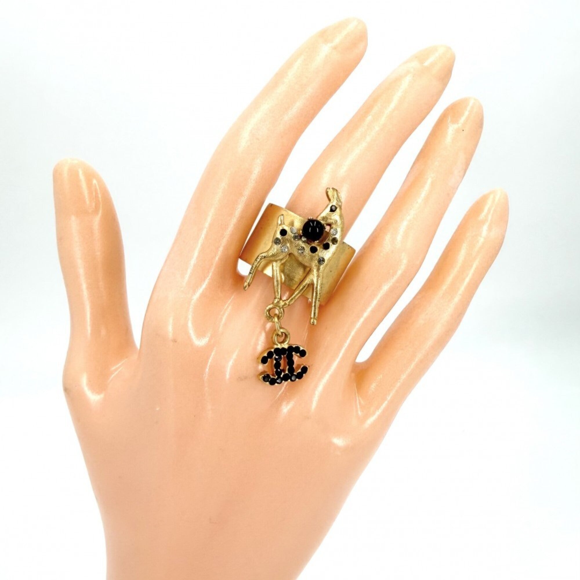 Chanel Gold Plating Rhinestone Band Ring (Pre-Owned)
