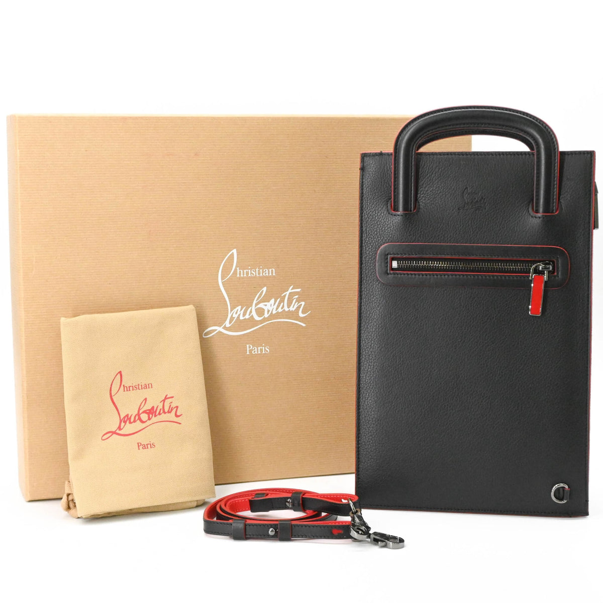 Christian Louboutin Black Red Color Leather Handbag Shoulder Bag (Pre-Owned)