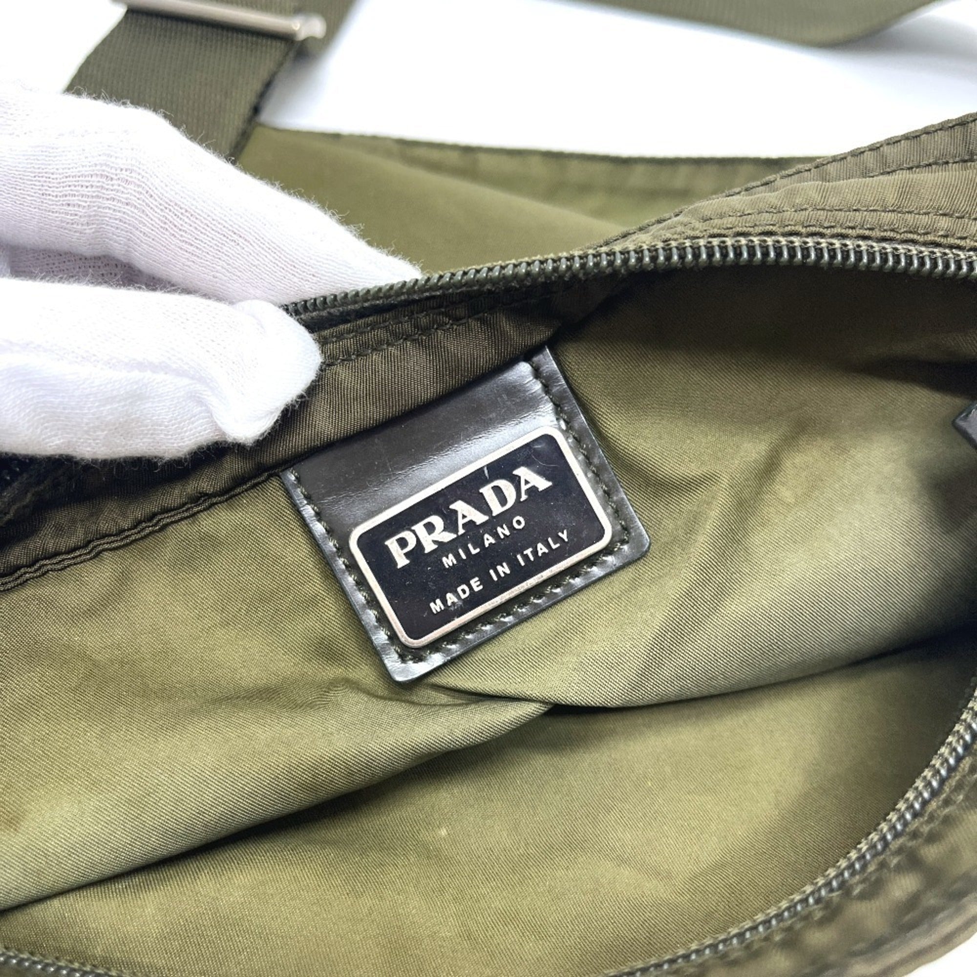 Prada Khaki Nylon Handbag Shoulder Bag (Pre-Owned)