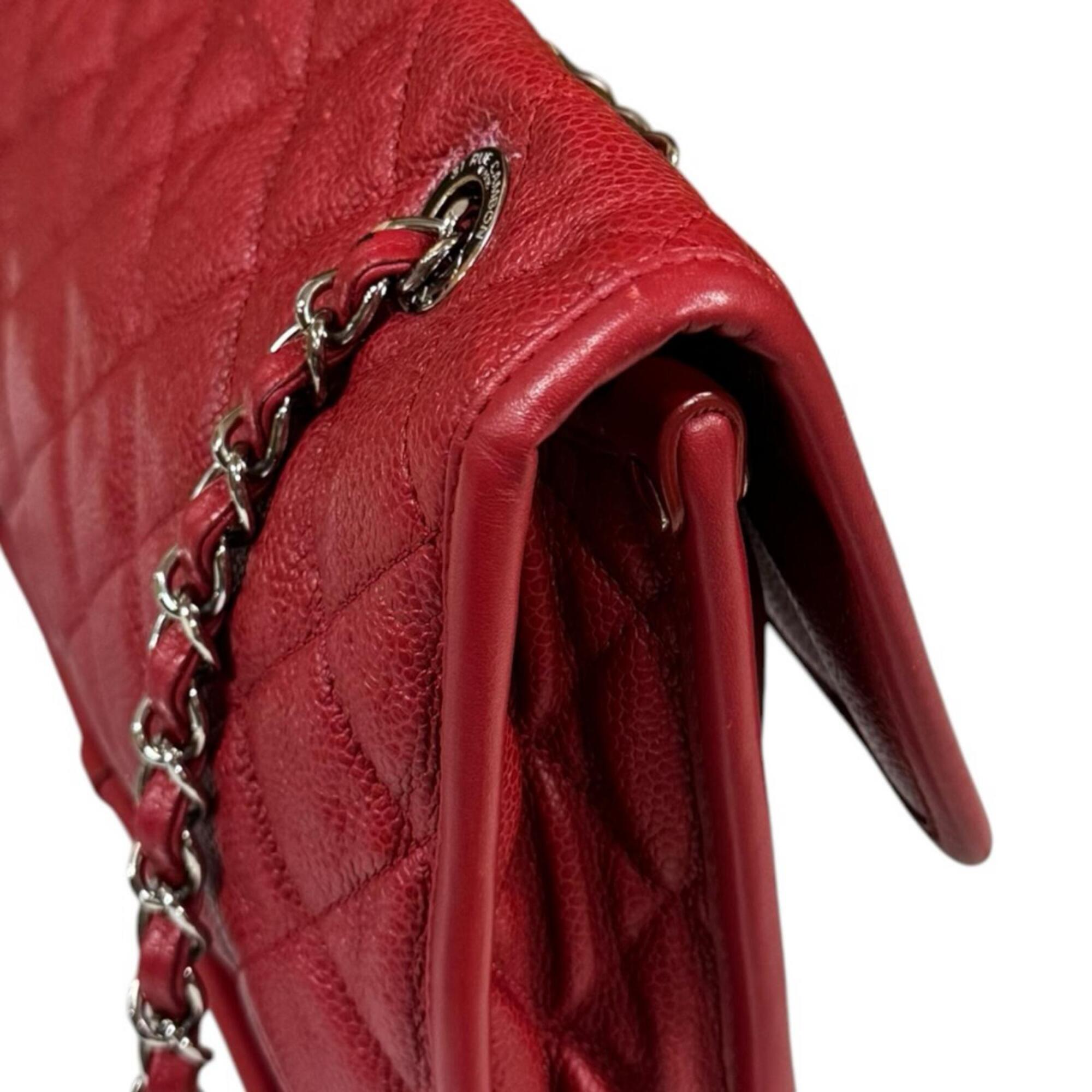 Chanel Matelasse Red Color Leather Grained Calfskin Shoulder Bag (Pre-Owned)