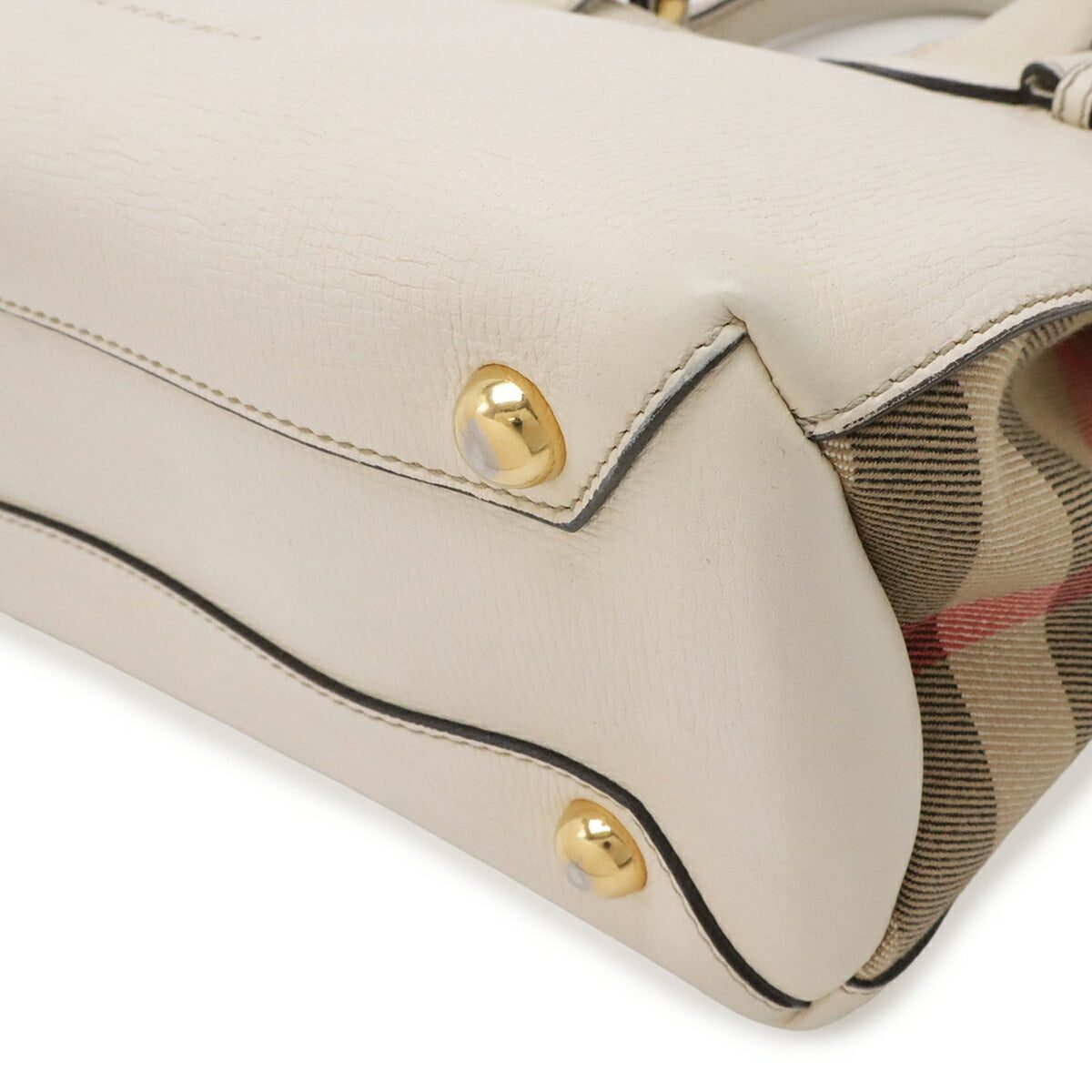 Burberry Brown Ivory Leather Canvas Handbag Shoulder Bag (Pre-Owned)