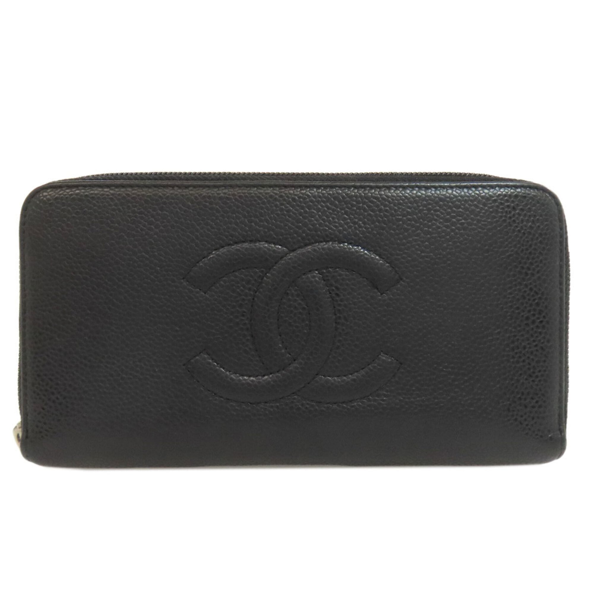 Chanel Black Leather Long Wallet (Bi-Fold) (Pre-Owned)