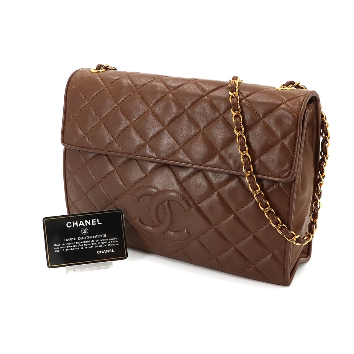 Chanel Brown Leather Handbag Shoulder Bag (Pre-Owned)