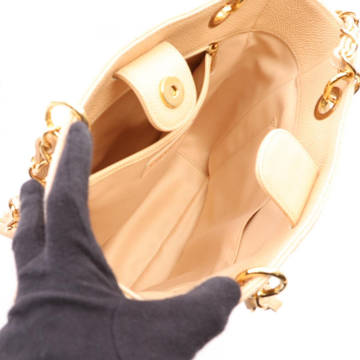 Chanel Beige Grained Calfskin Handbag Tote Bag (Pre-Owned)