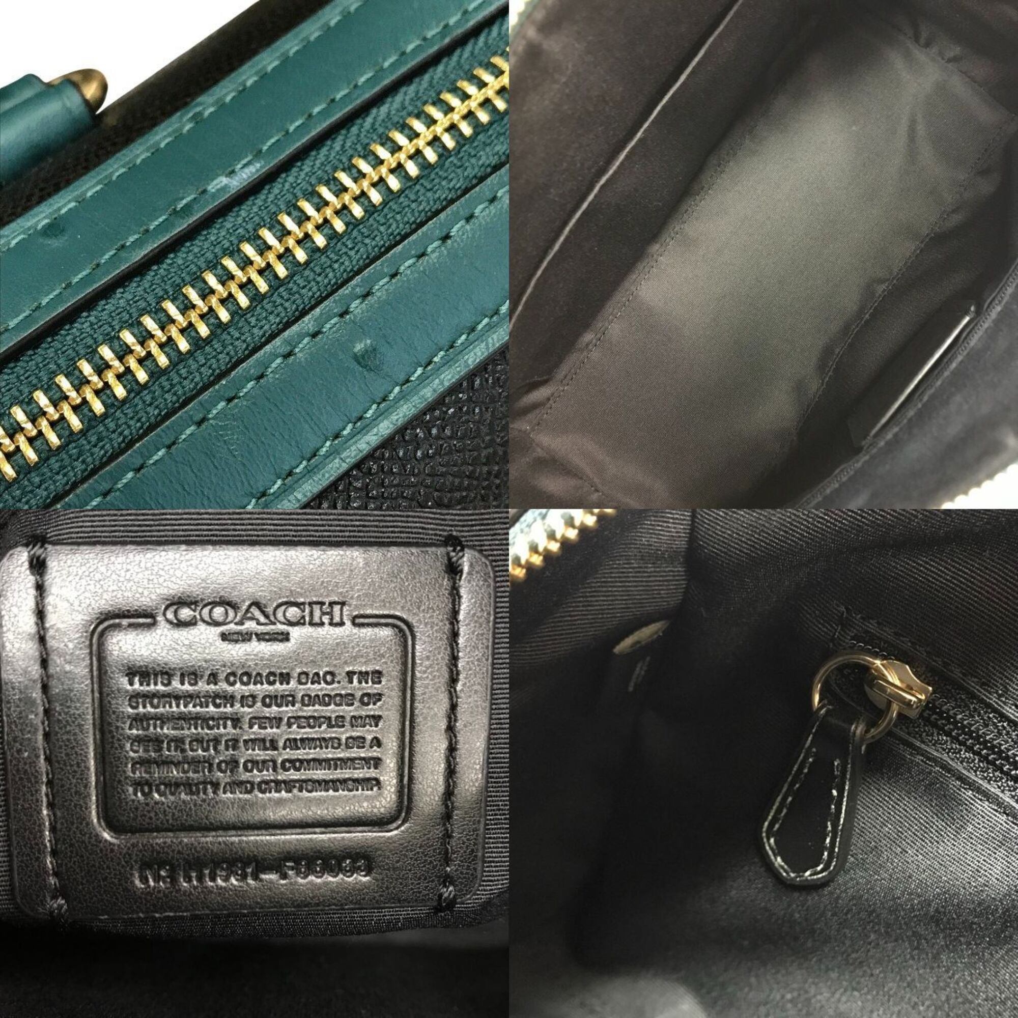 Coach Black Green Leather Boston Bag Handbag (Pre-Owned)