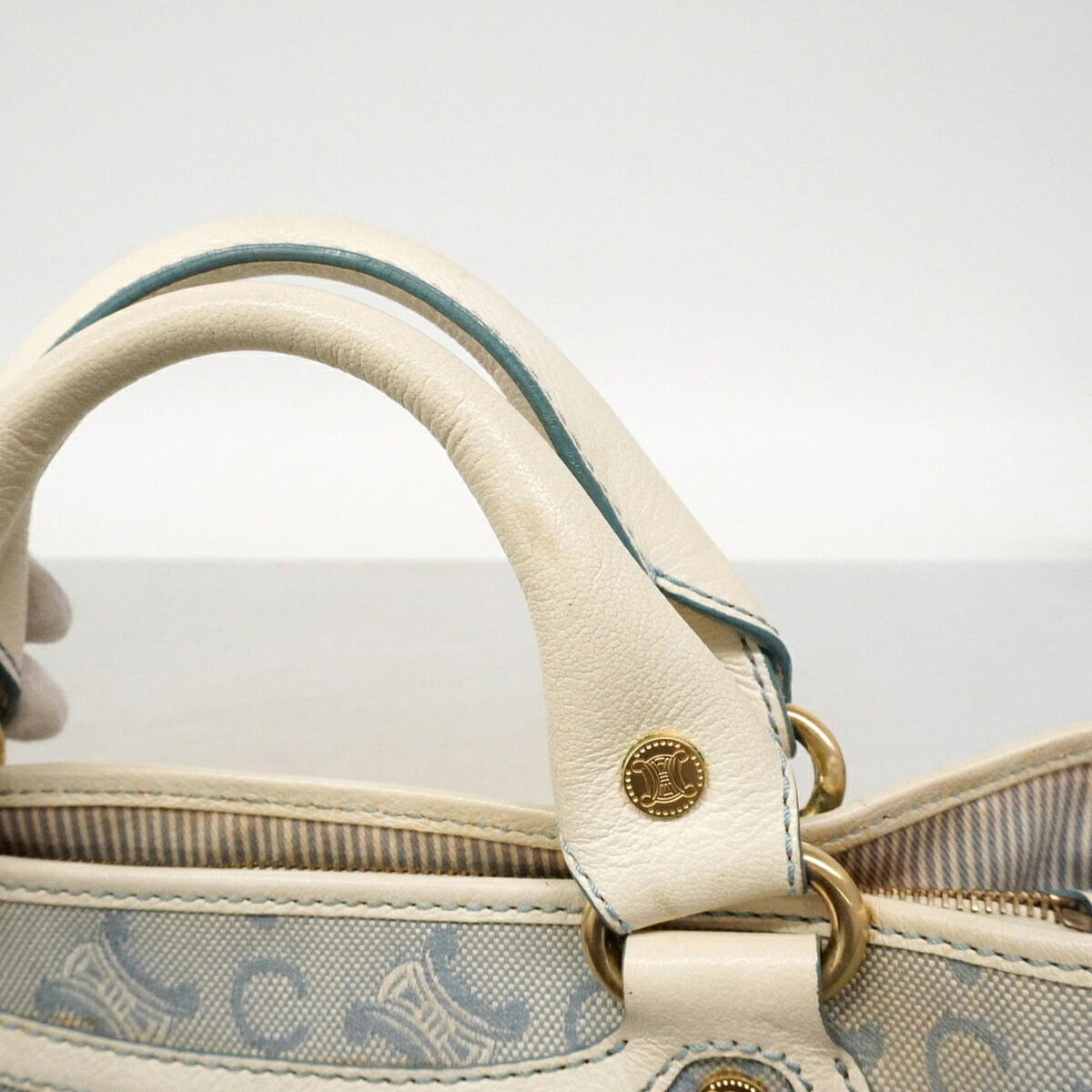 Celine Ivory Light Blue Canvas Handbag (Pre-Owned)
