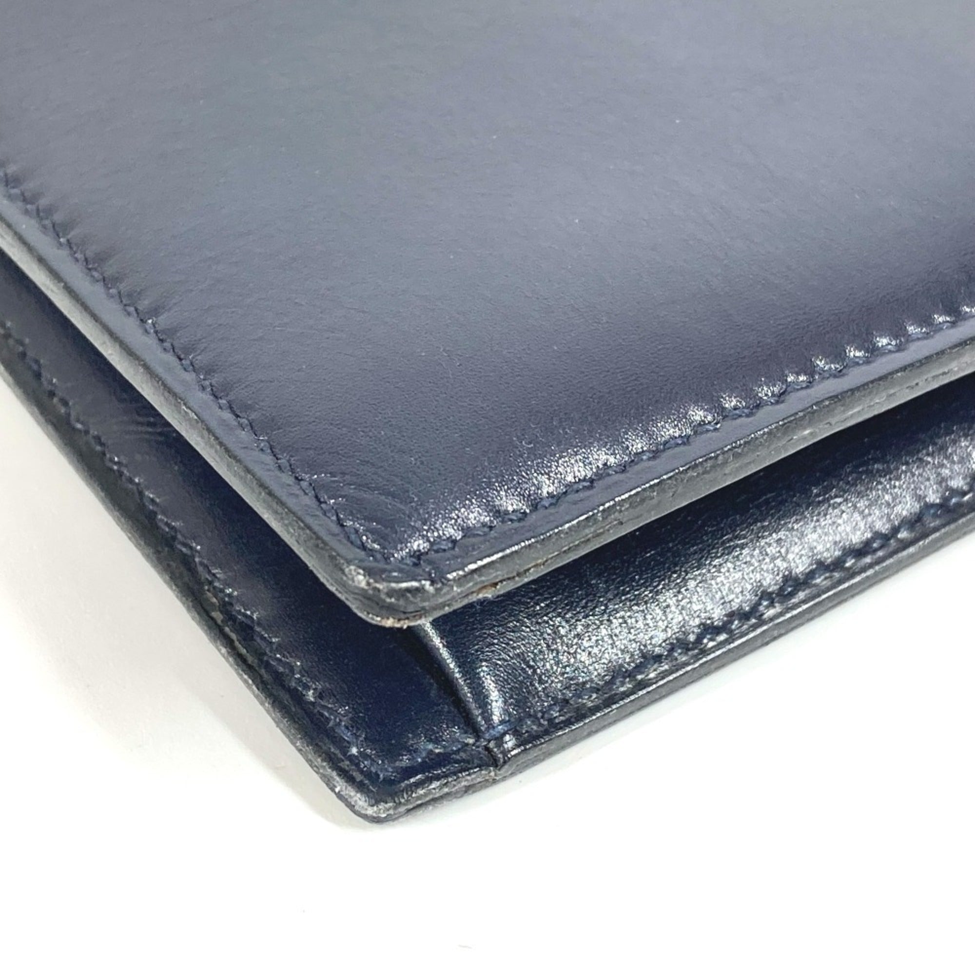 Hermes Navy Box Calf Leather Clutch Bag Shoulder Bag (Pre-Owned)