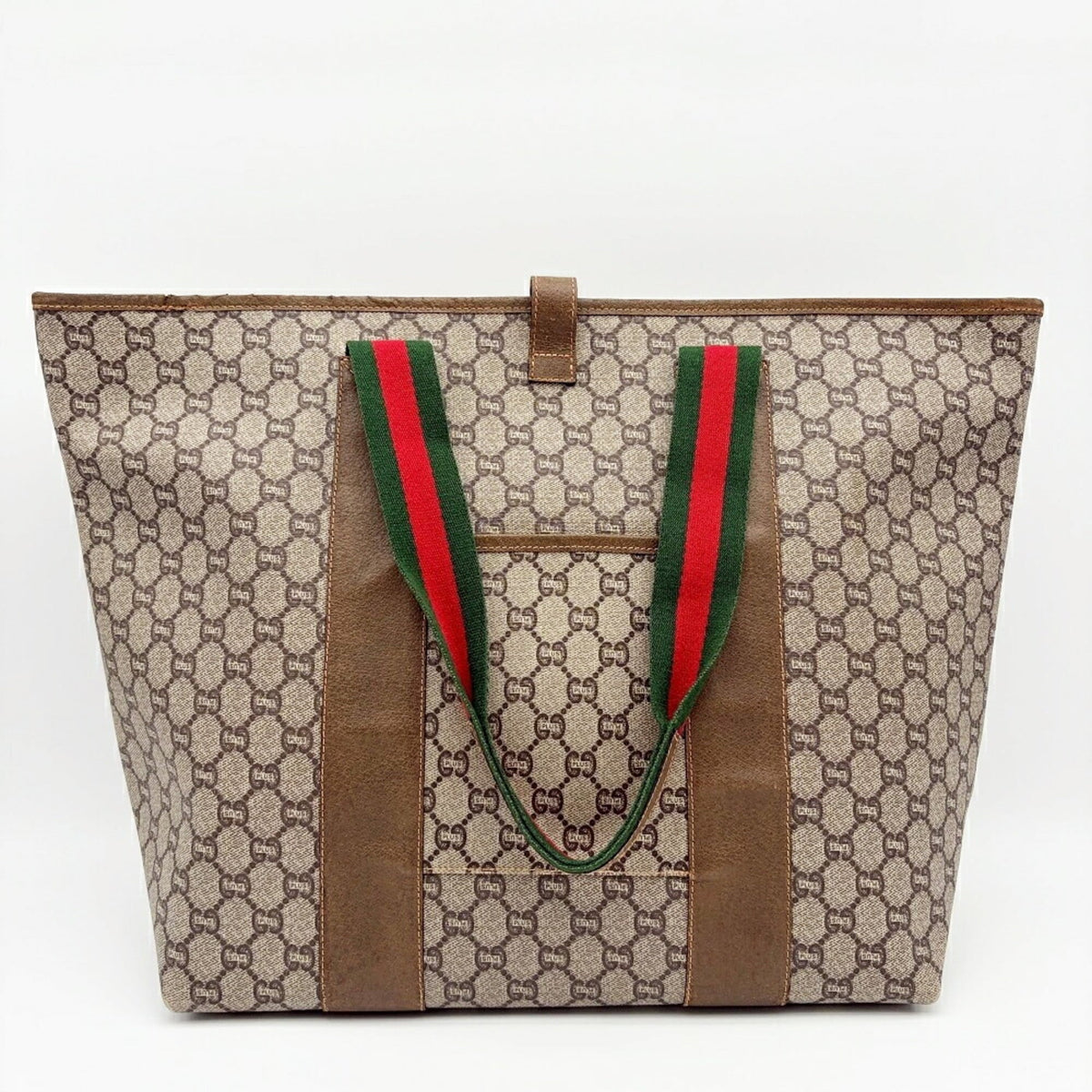 Gucci Beige Brown Green Red Color Pvc Leather Shoulder Bag Tote Bag (Pre-Owned)