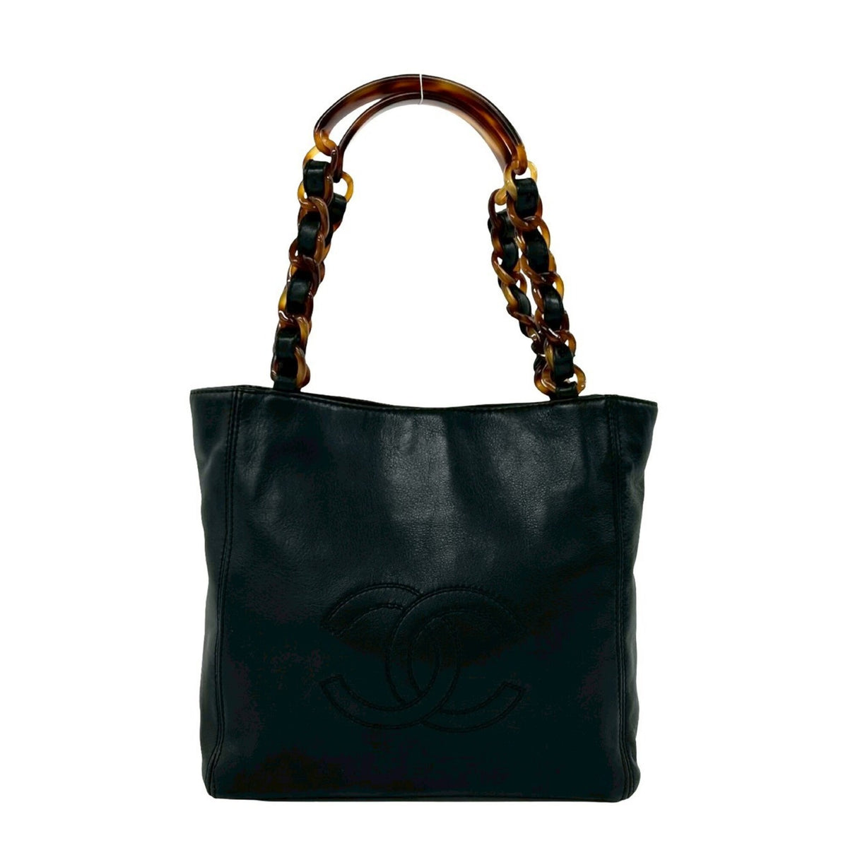 Chanel Black Brown Leather Plastic Handbag (Pre-Owned)