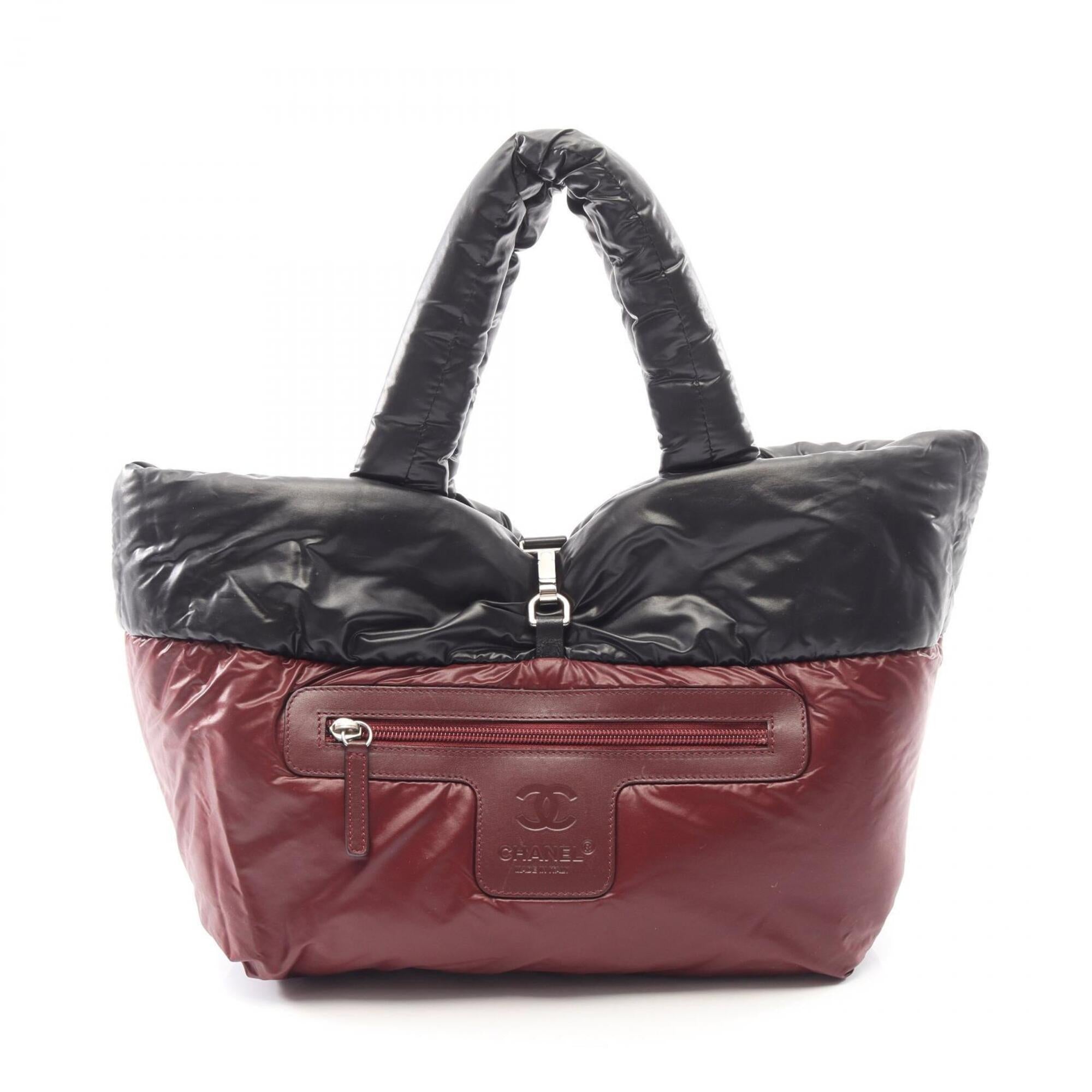 Chanel Black Bordeaux Nylon Leather Handbag Tote Bag (Pre-Owned)