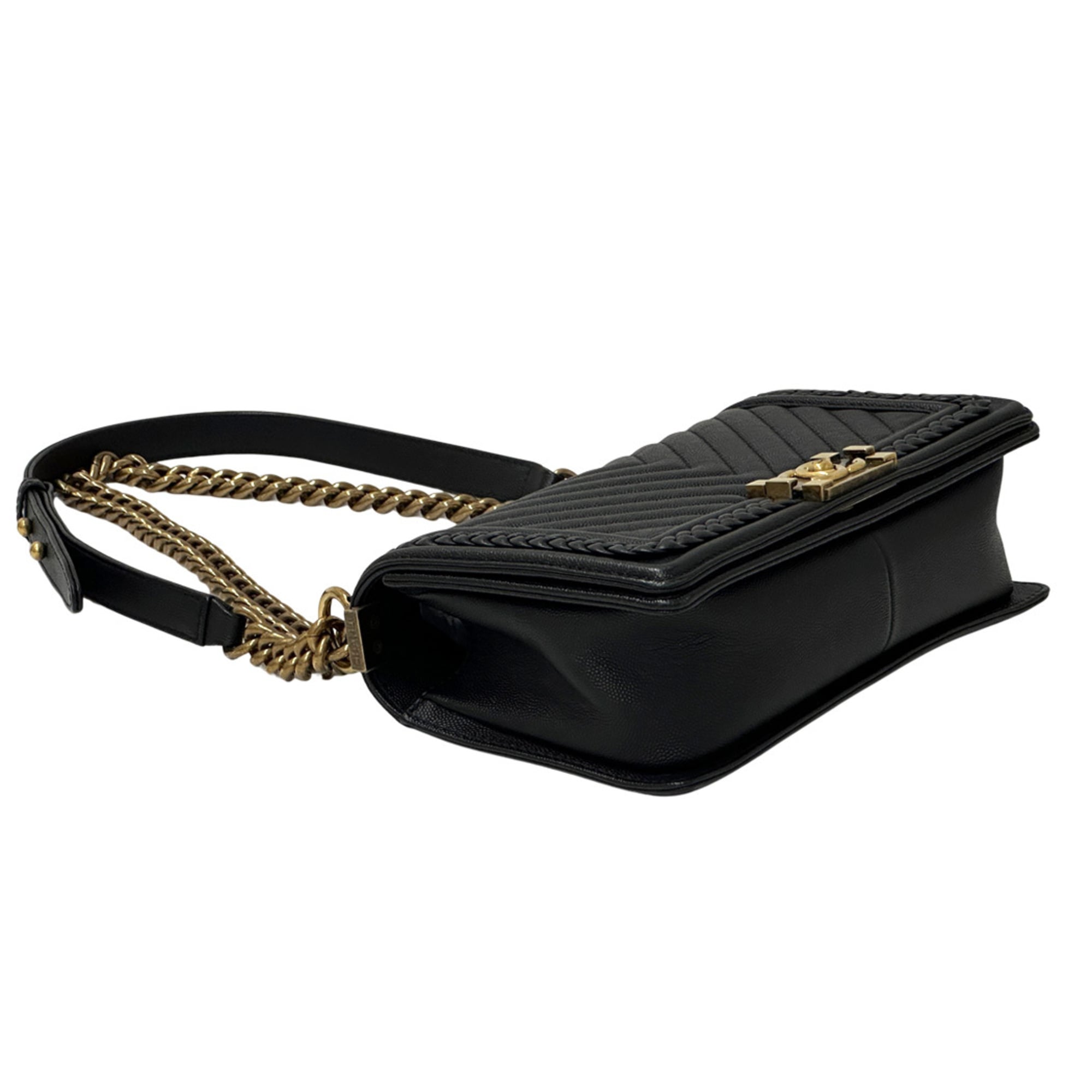 Chanel Black Grained Calfskin Handbag Shoulder Bag (Pre-Owned)