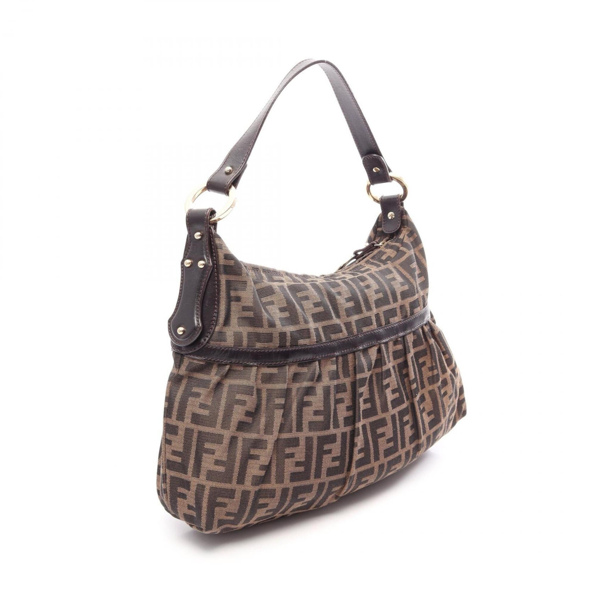 Fendi Black Brown Canvas Leather Handbag Shoulder Bag (Pre-Owned)