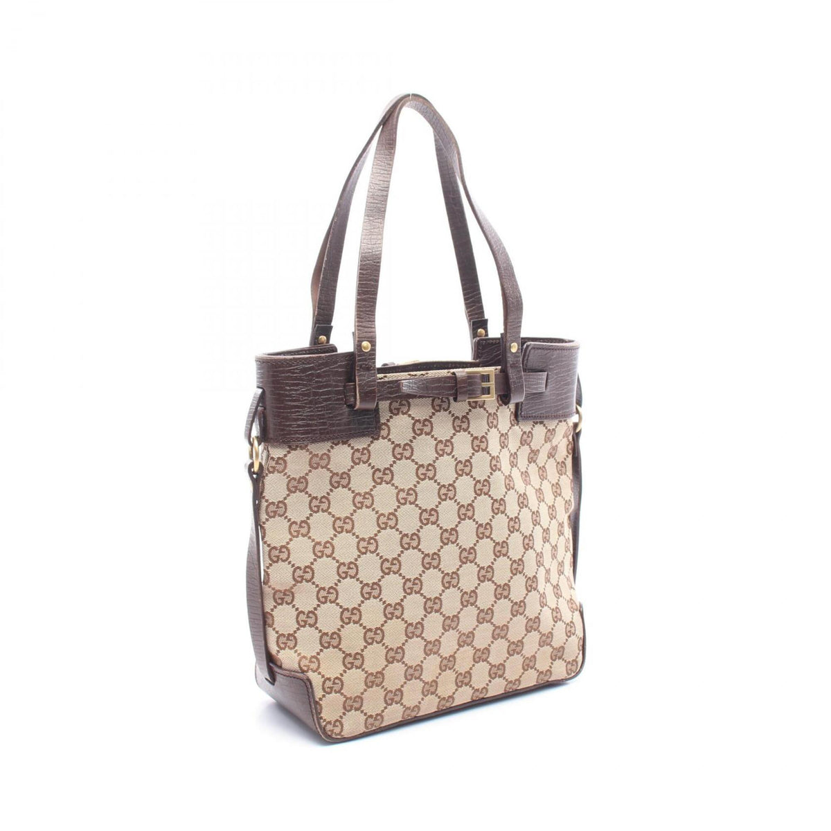 Gucci Beige Brown Gg Canvas Leather Handbag Tote Bag (Pre-Owned)