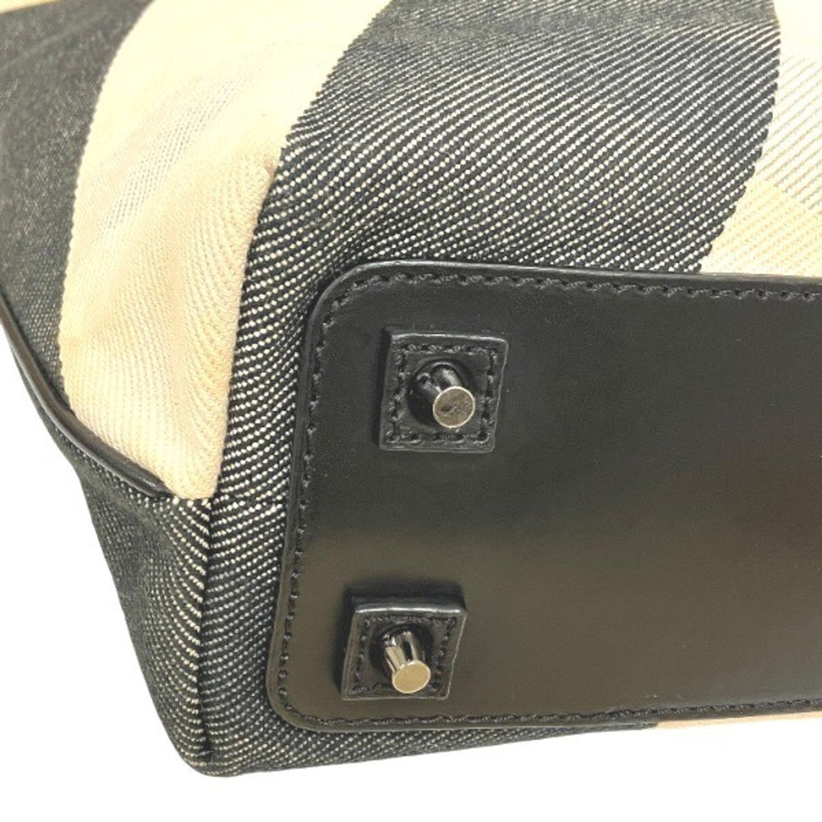 Burberry Black Ivory Canvas Leather Shoulder Bag Tote Bag (Pre-Owned)