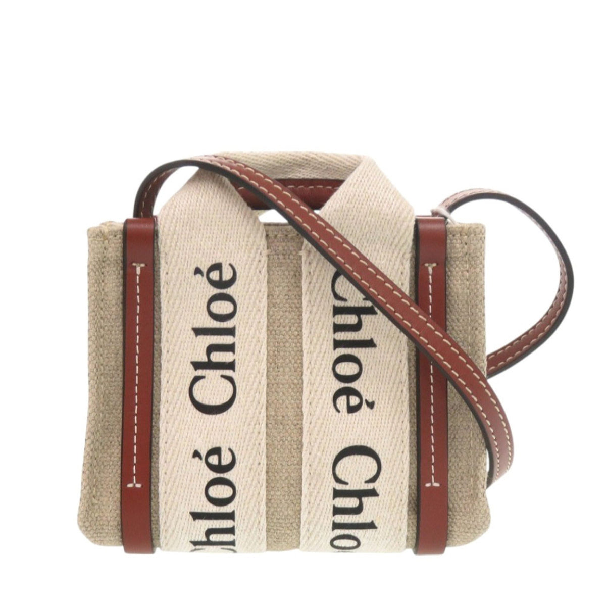 Chloé Beige Brown Leather Canvas Shoulder Bag (Pre-Owned)