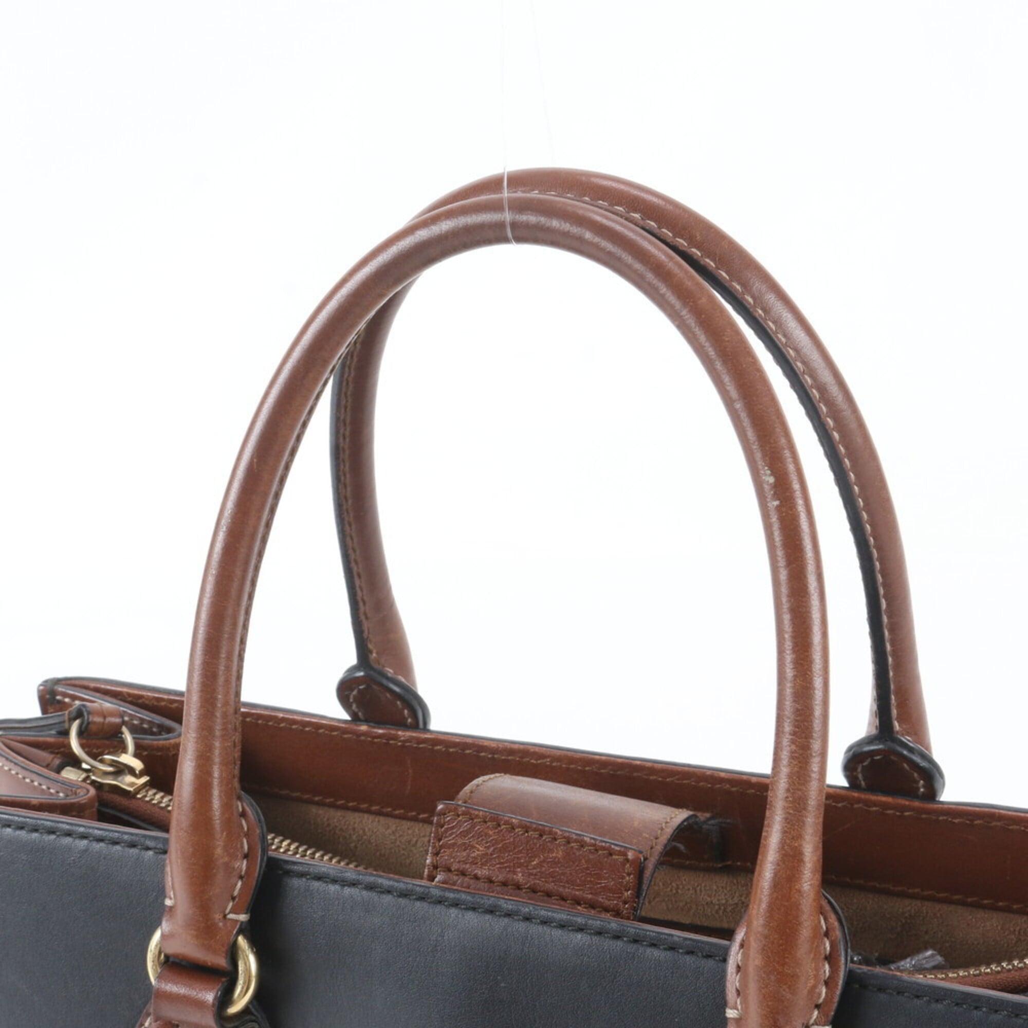 Gucci Black Brown Leather Handbag Shoulder Bag Tote Bag (Pre-Owned)
