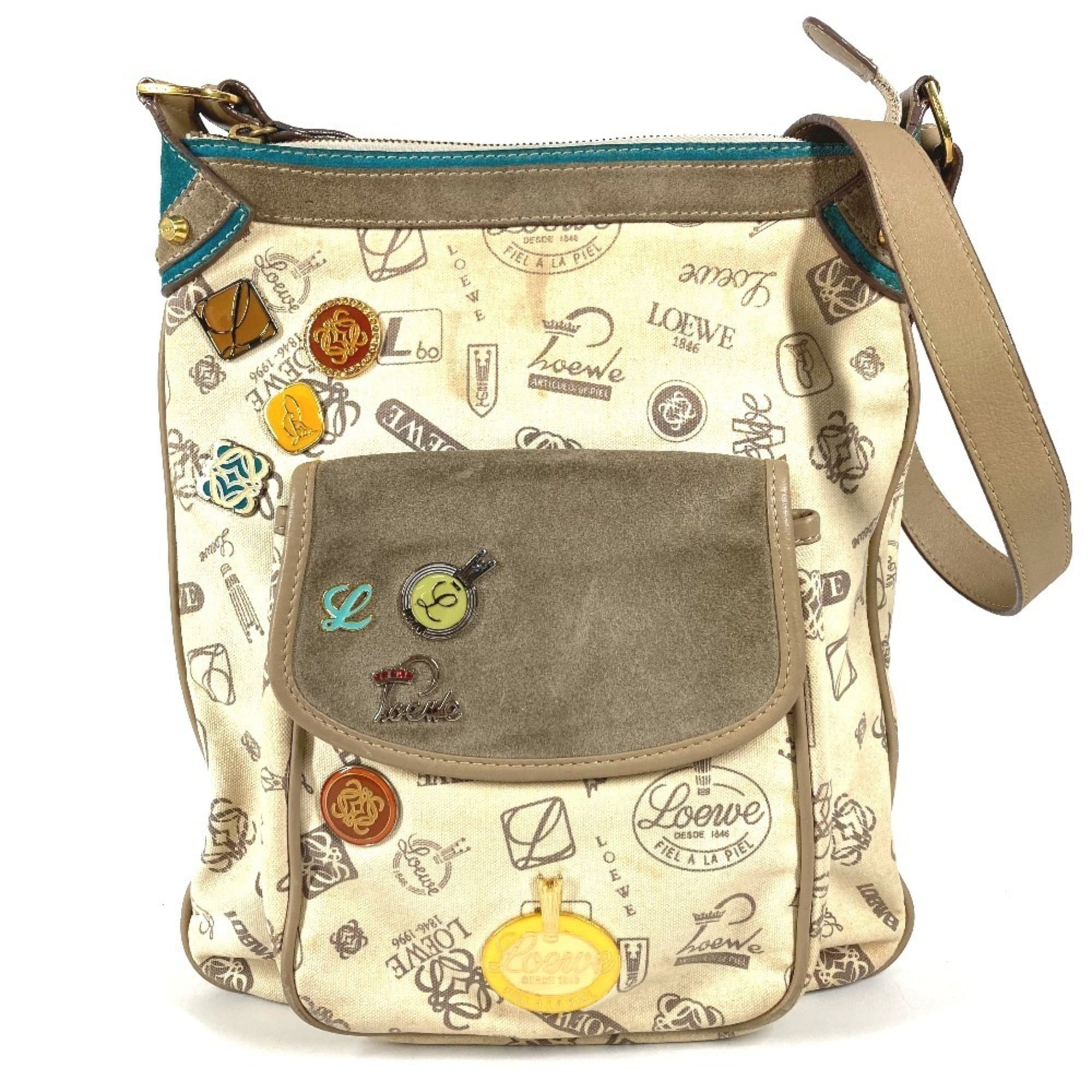 Loewe Beige Multi-Color Leather Canvas Pochette Shoulder Bag (Pre-Owned)