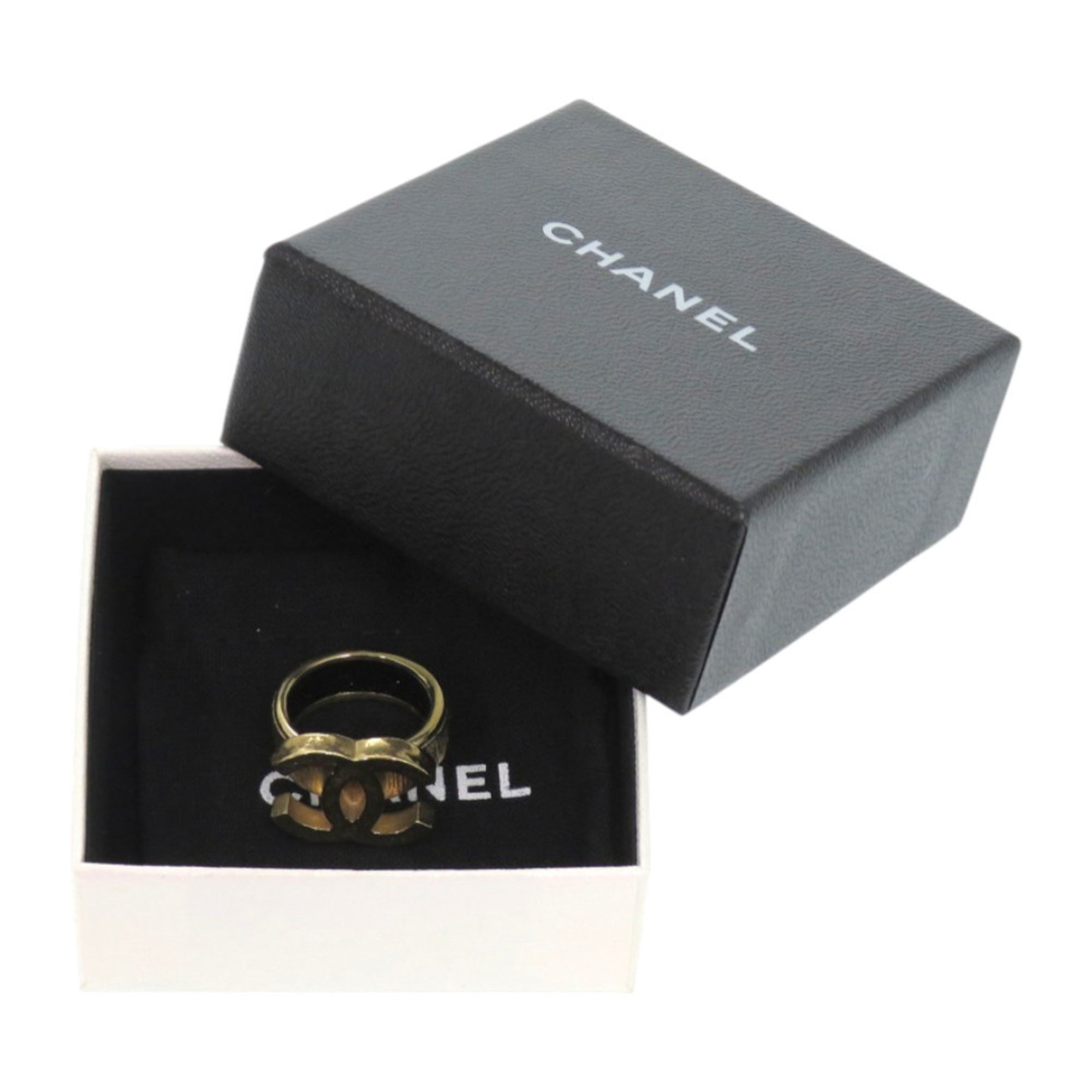 Chanel Gold Black Metal Band Ring (Pre-Owned)
