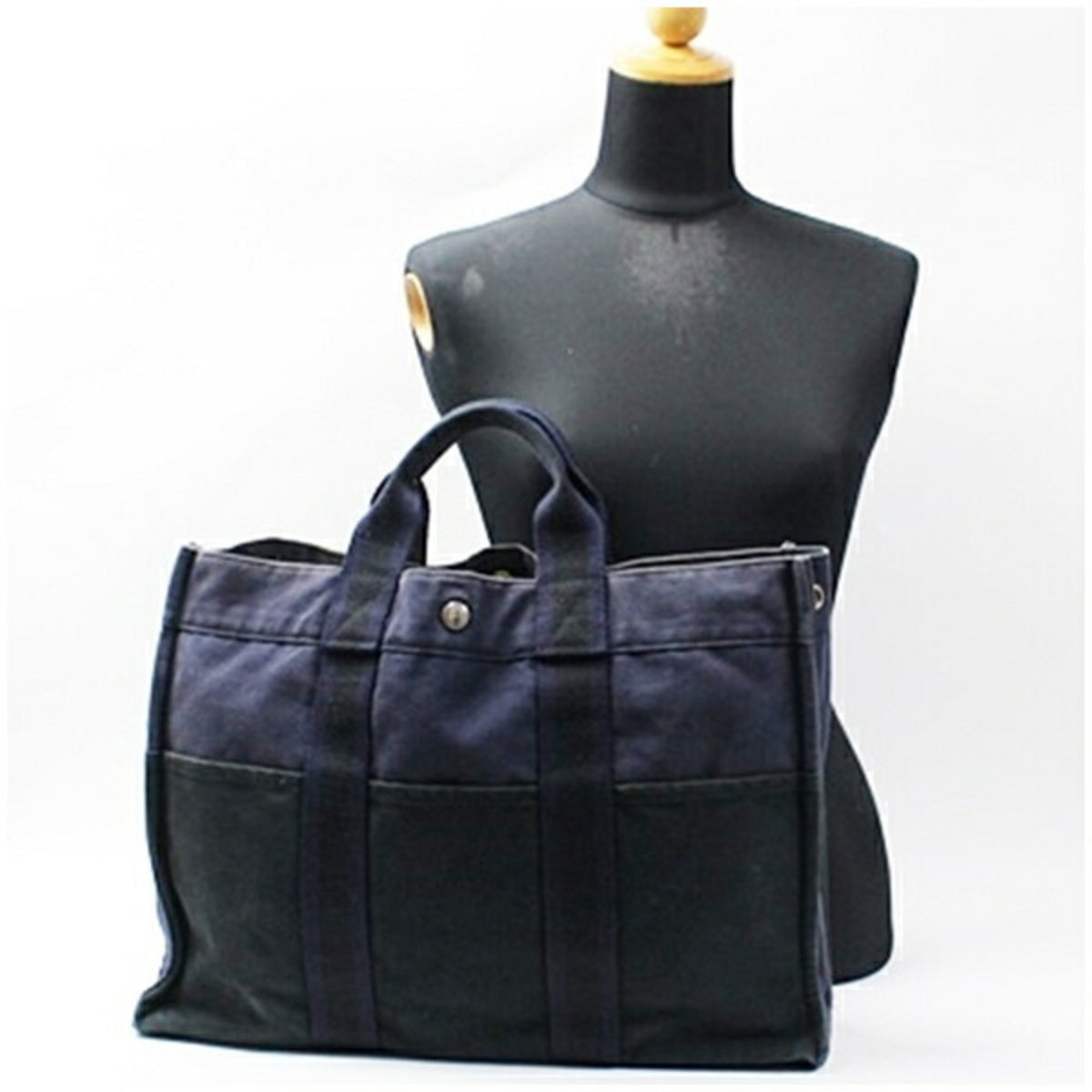 Hermes Bicolor Black Navy Canvas Tote Bag (Pre-Owned)